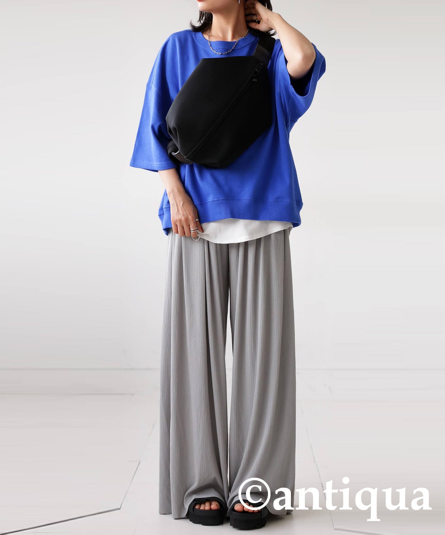 Cool touch UV Cut Ladies Ribwide Pants, Self -Cut pants