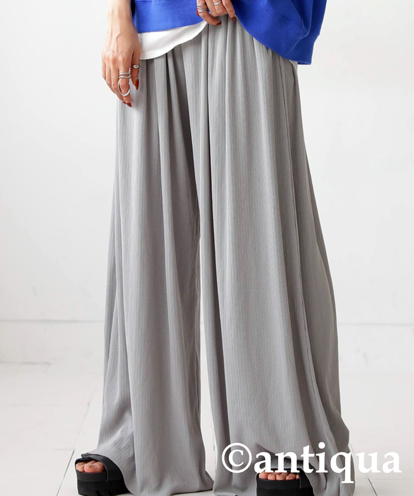 Cool touch UV Cut Ladies Ribwide Pants, Self -Cut pants