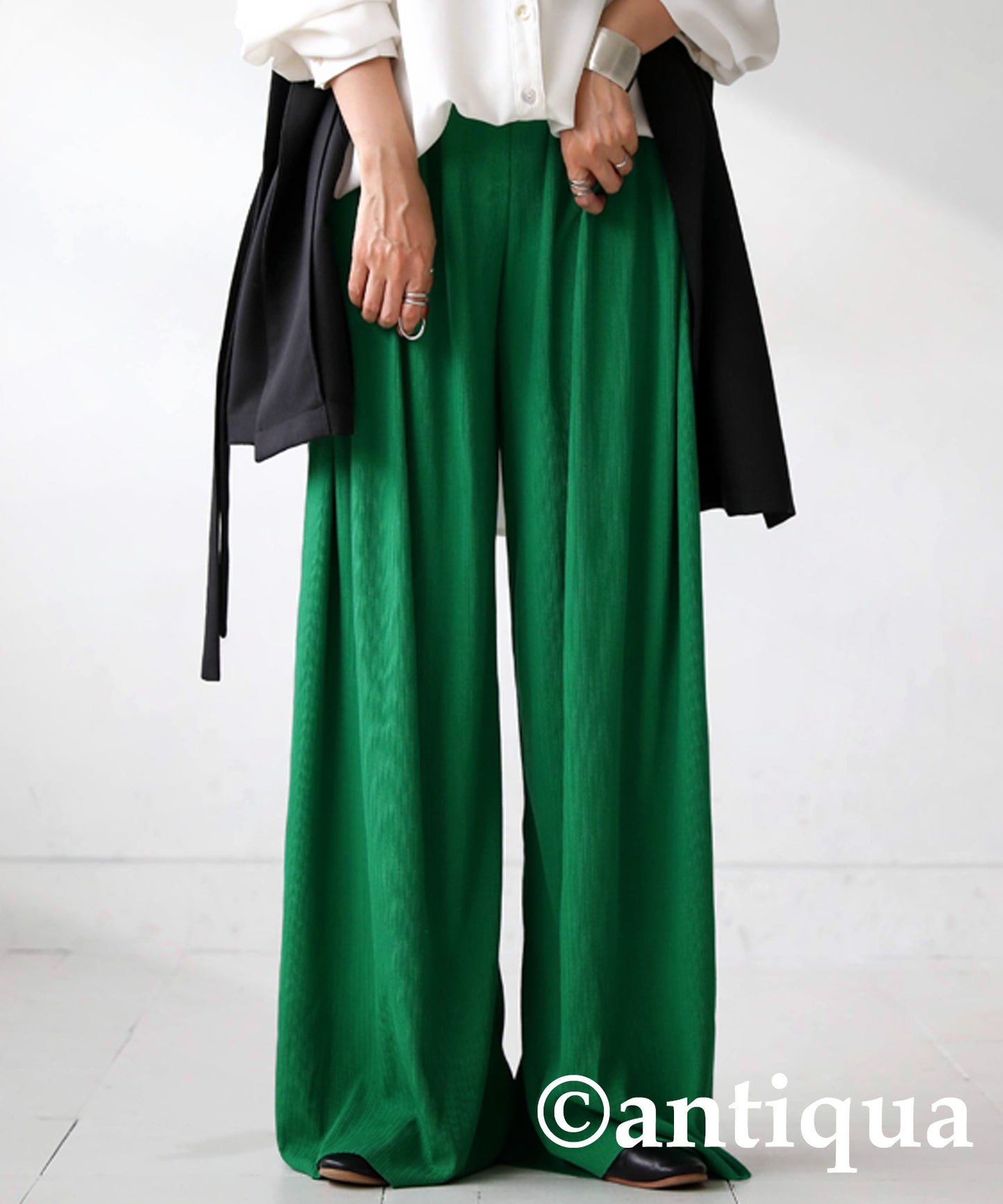 Cool touch UV Cut Ladies Ribwide Pants, Self -Cut pants