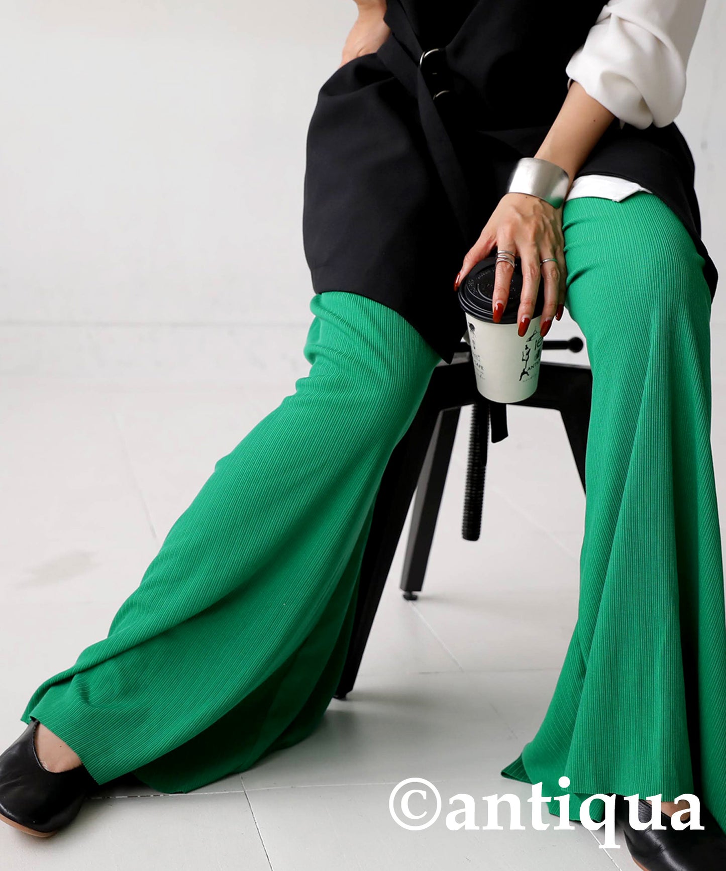 Cool touch UV Cut Ladies Ribwide Pants, Self -Cut pants