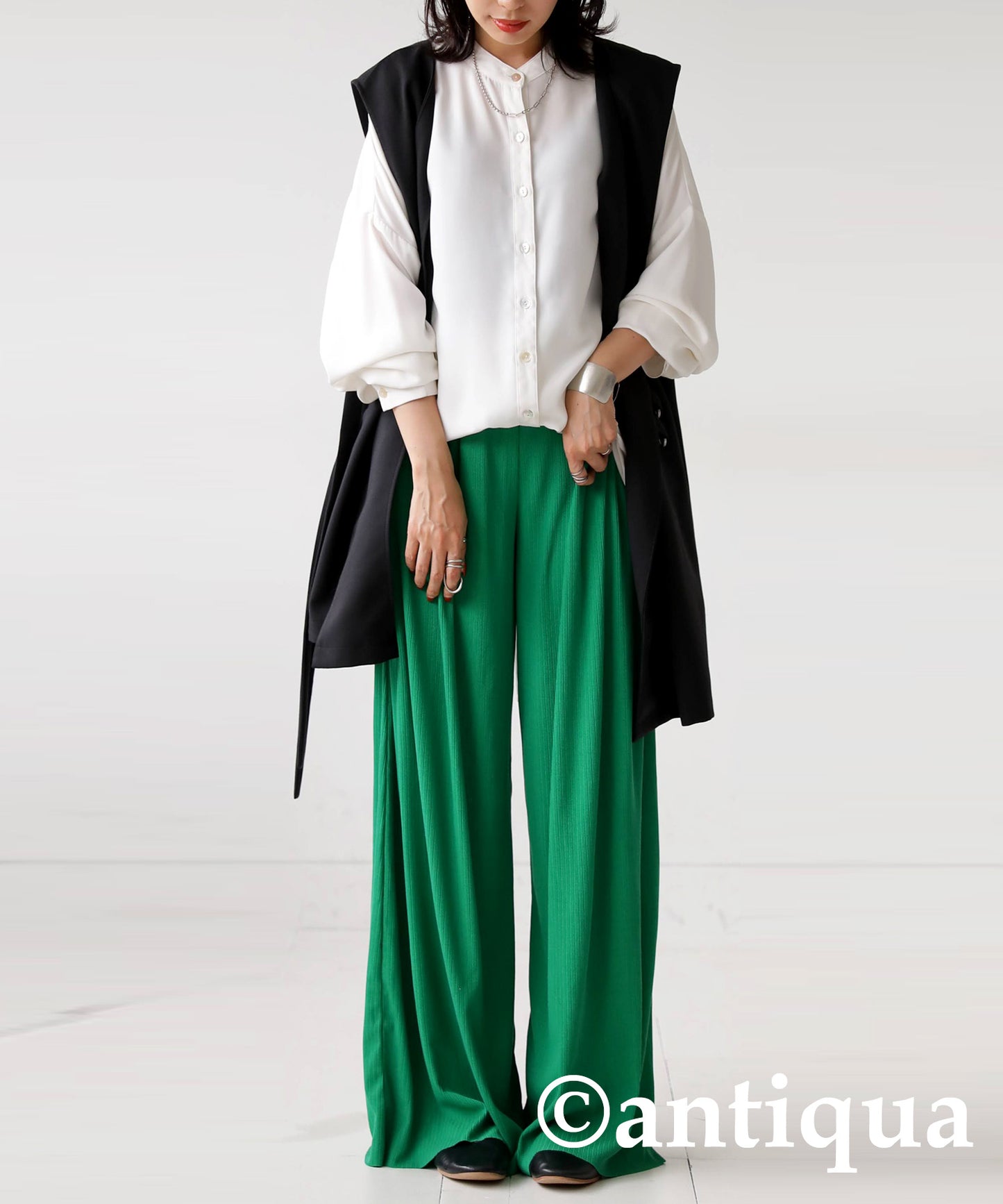 Cool touch UV Cut Ladies Ribwide Pants, Self -Cut pants