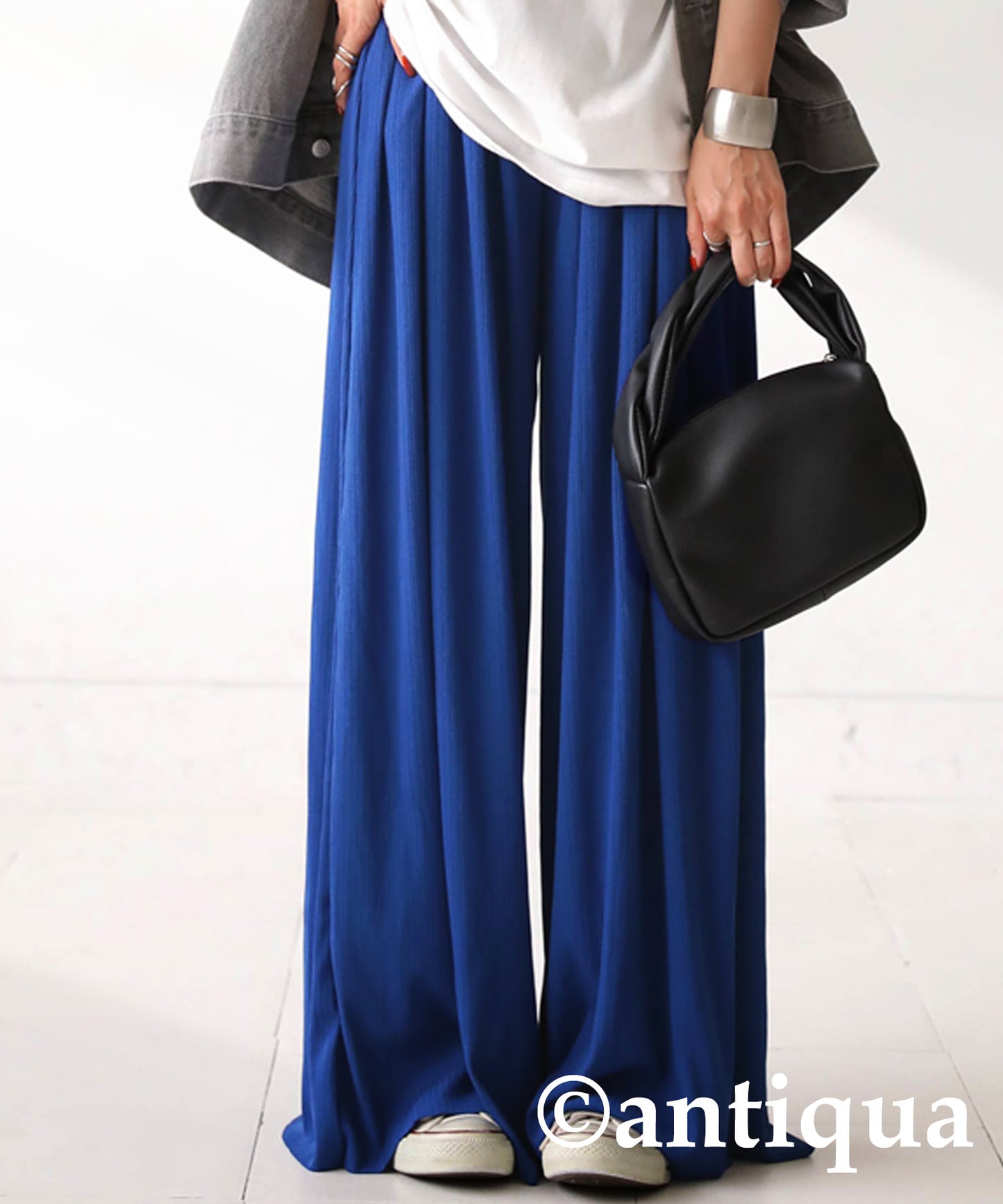 Cool touch UV Cut Ladies Ribwide Pants, Self -Cut pants