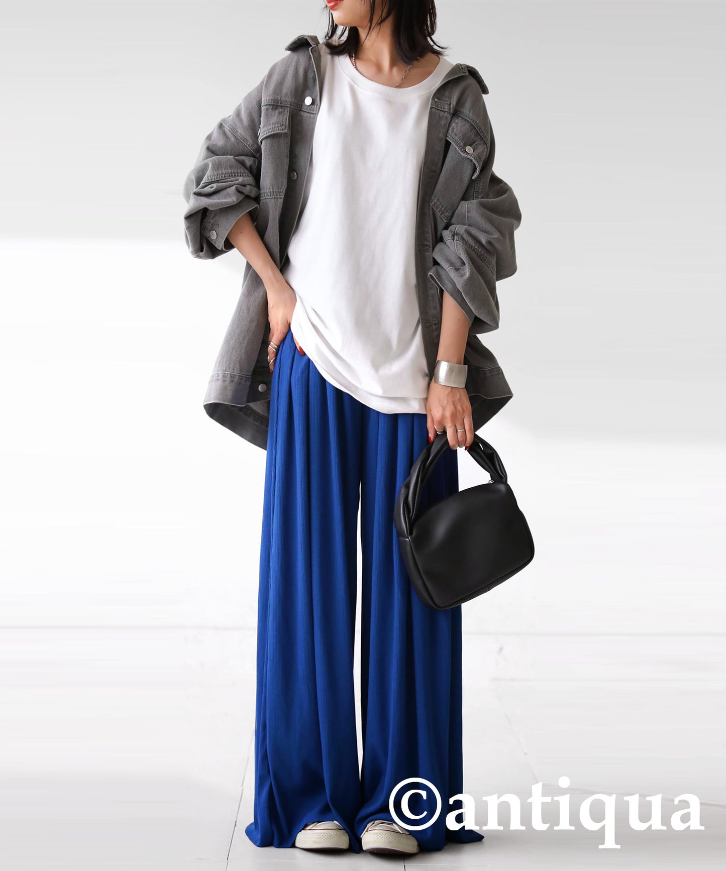 Cool touch UV Cut Ladies Ribwide Pants, Self -Cut pants