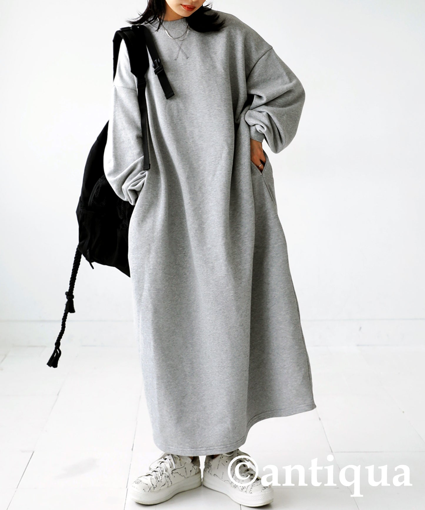 Ladies casual long dress with french terry Long Sleeve