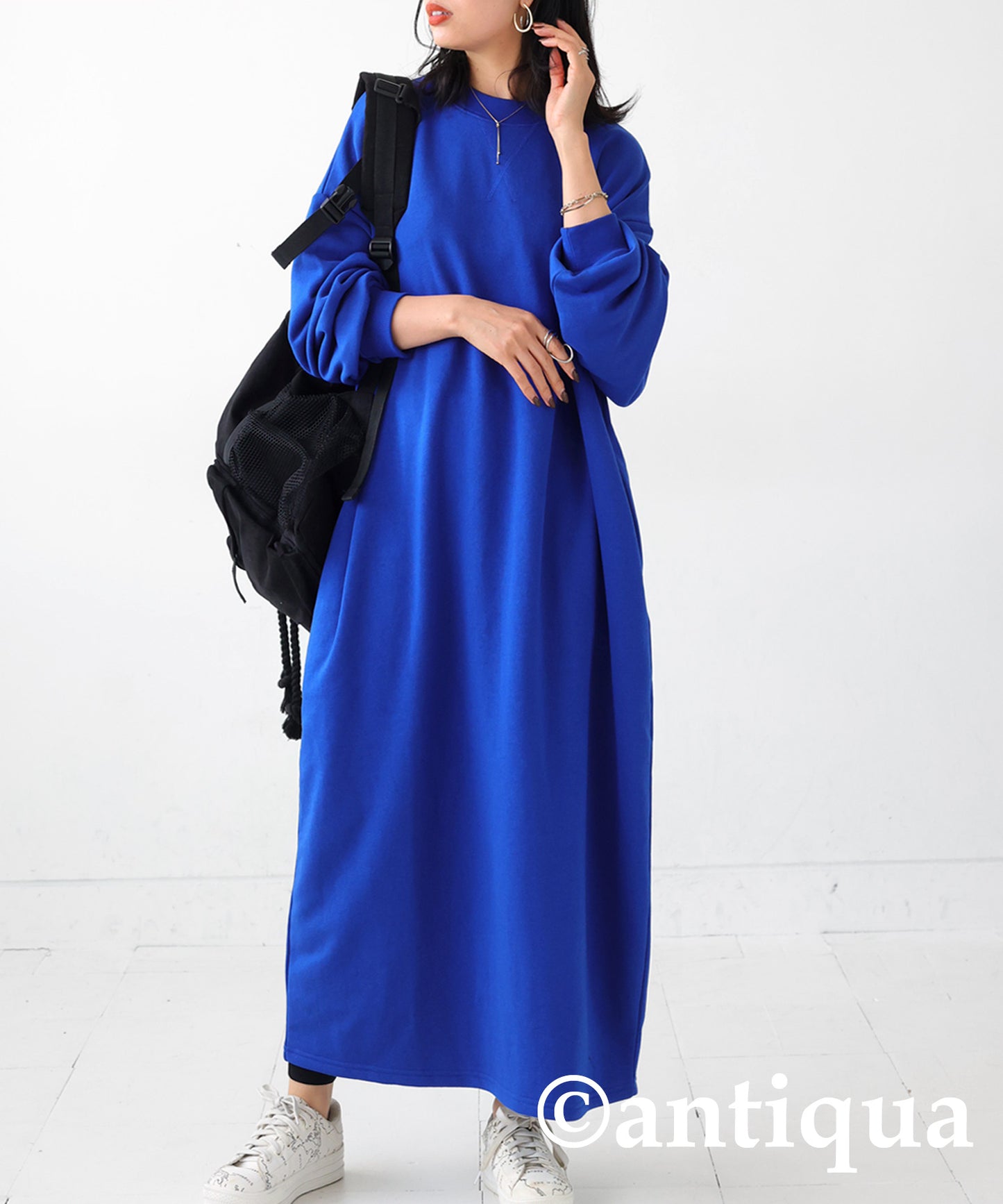 Ladies casual long dress with french terry Long Sleeve