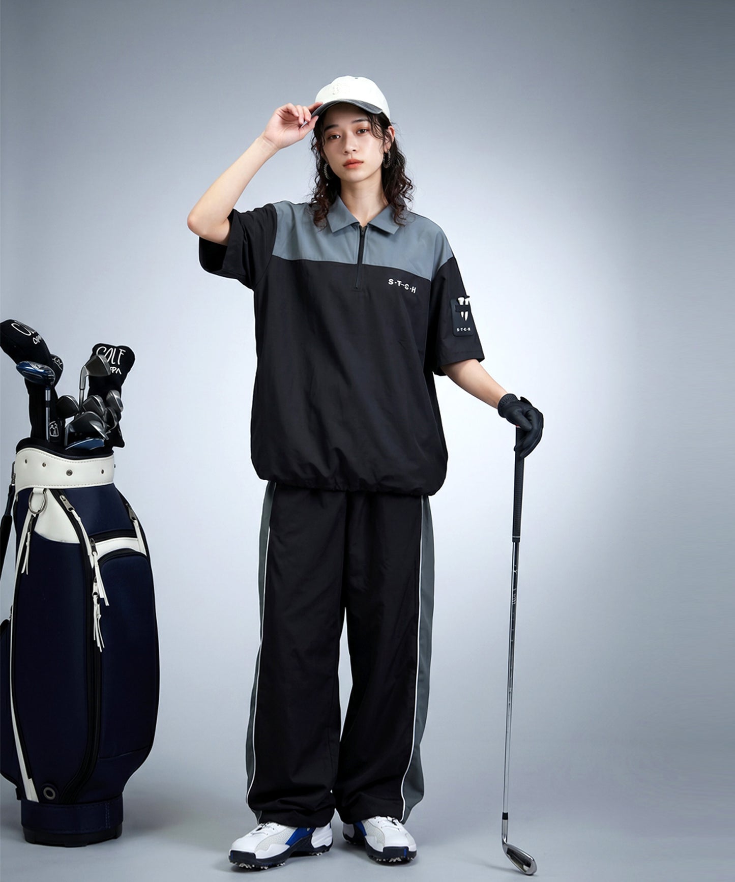 ANTIQUA GOLF×STCH Half-Zip Color-Block Polo Shirt Ladies