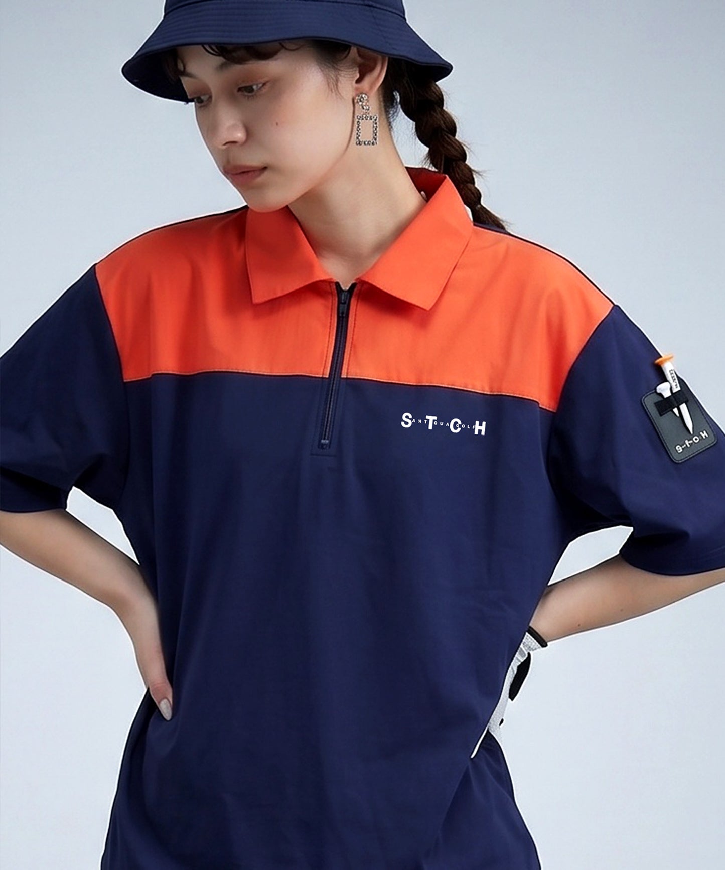ANTIQUA GOLF×STCH Half-Zip Color-Block Polo Shirt Ladies