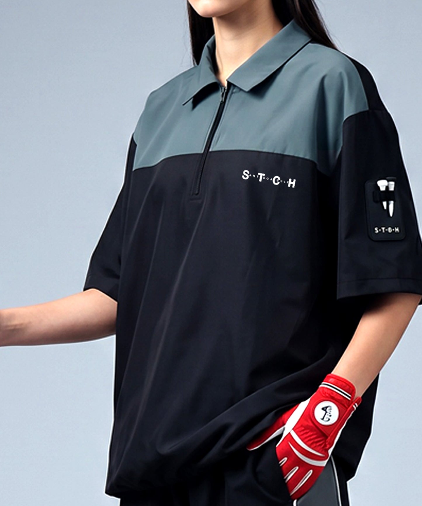 ANTIQUA GOLF×STCH Half-Zip Color-Block Polo Shirt Ladies