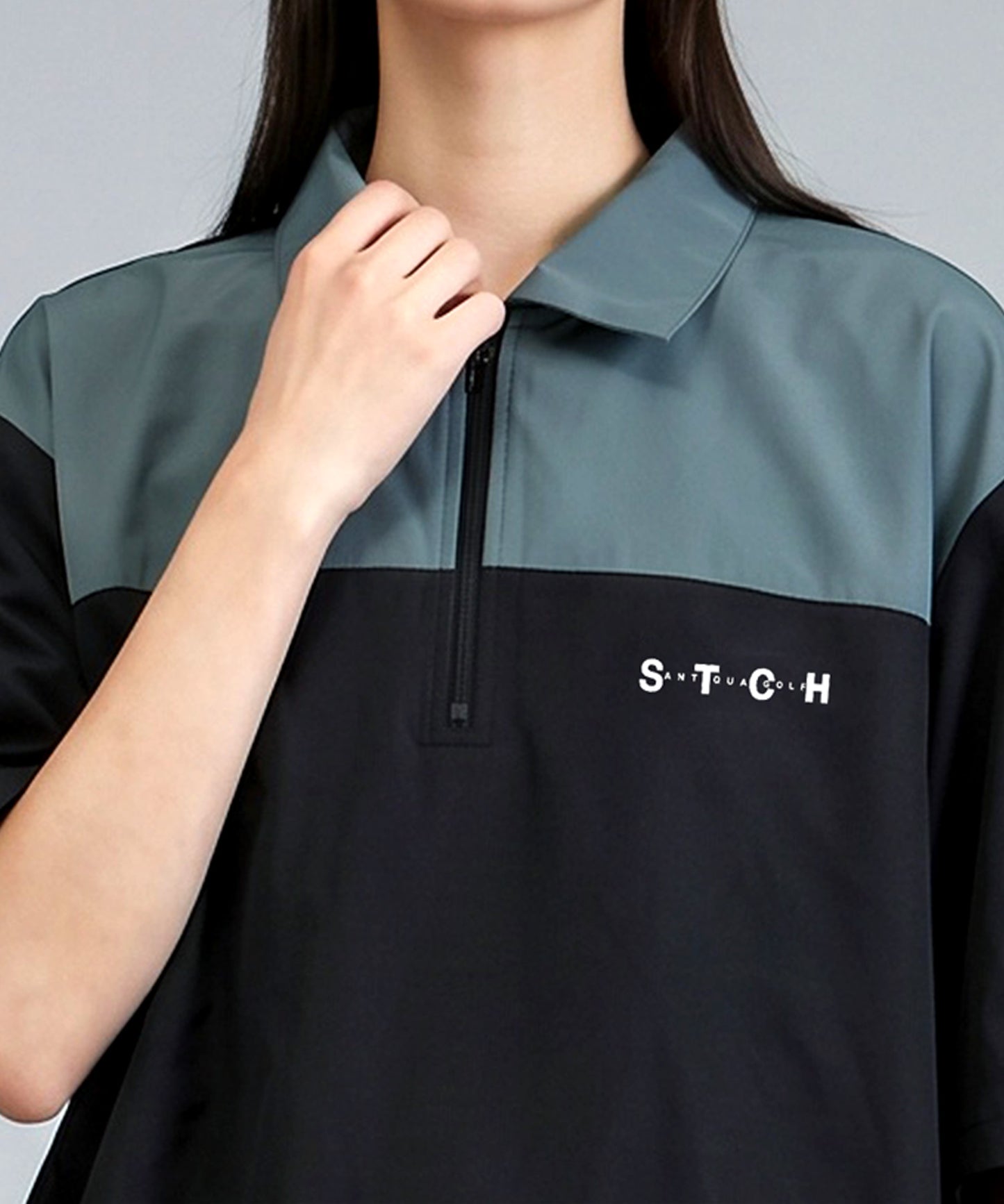 ANTIQUA GOLF×STCH Half-Zip Color-Block Polo Shirt Ladies