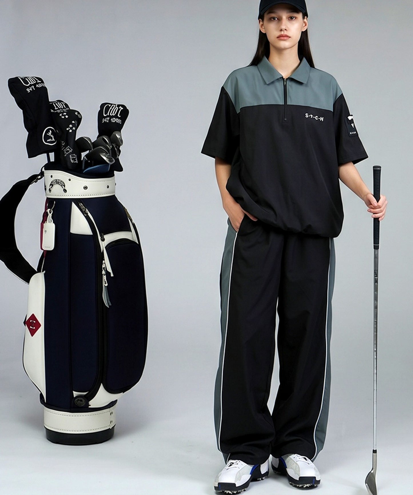 ANTIQUA GOLF×STCH Half-Zip Color-Block Polo Shirt Ladies