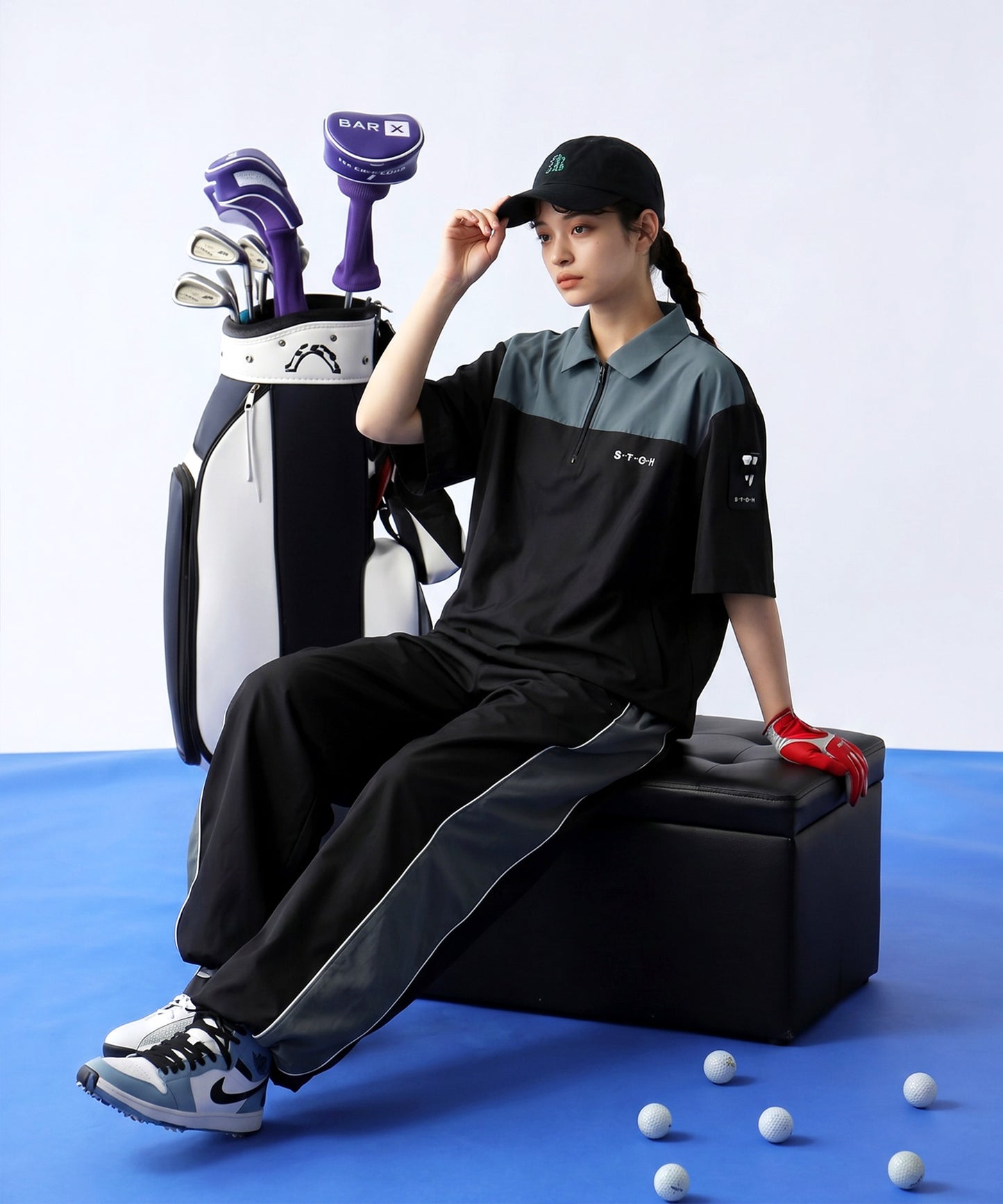 ANTIQUA GOLF×STCH Half-Zip Color-Block Polo Shirt Ladies
