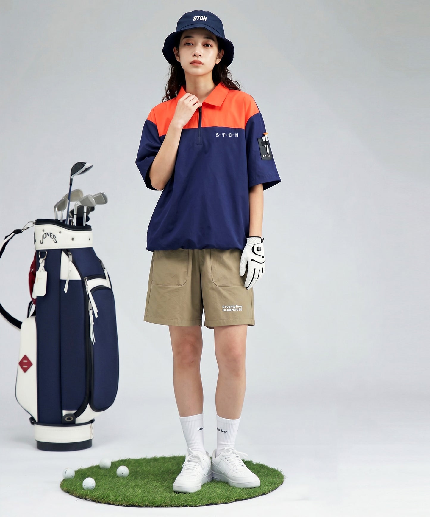 ANTIQUA GOLF×STCH Half-Zip Color-Block Polo Shirt Ladies