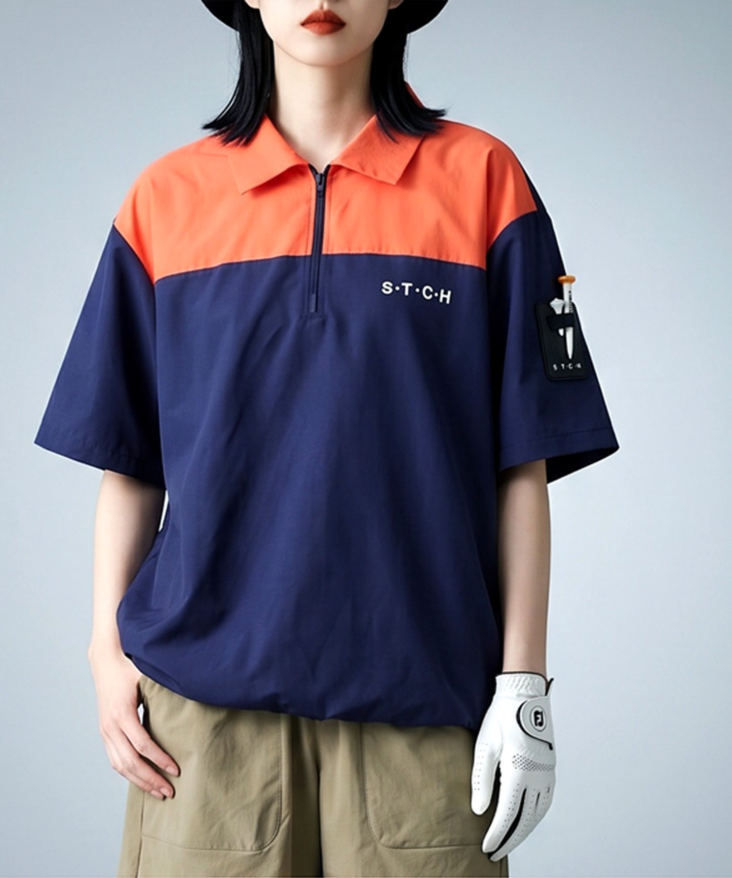 ANTIQUA GOLF×STCH Half-Zip Color-Block Polo Shirt Ladies