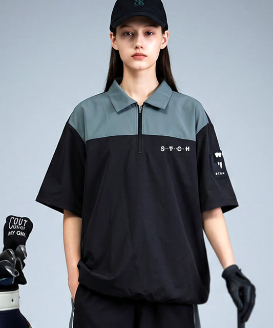 ANTIQUA GOLF×STCH Half-Zip Color-Block Polo Shirt Ladies
