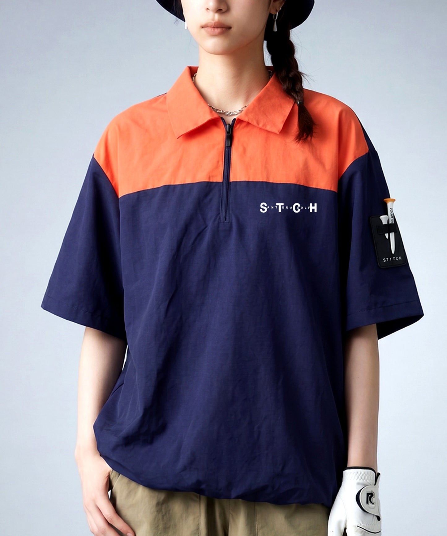 ANTIQUA GOLF×STCH Half-Zip Color-Block Polo Shirt Ladies