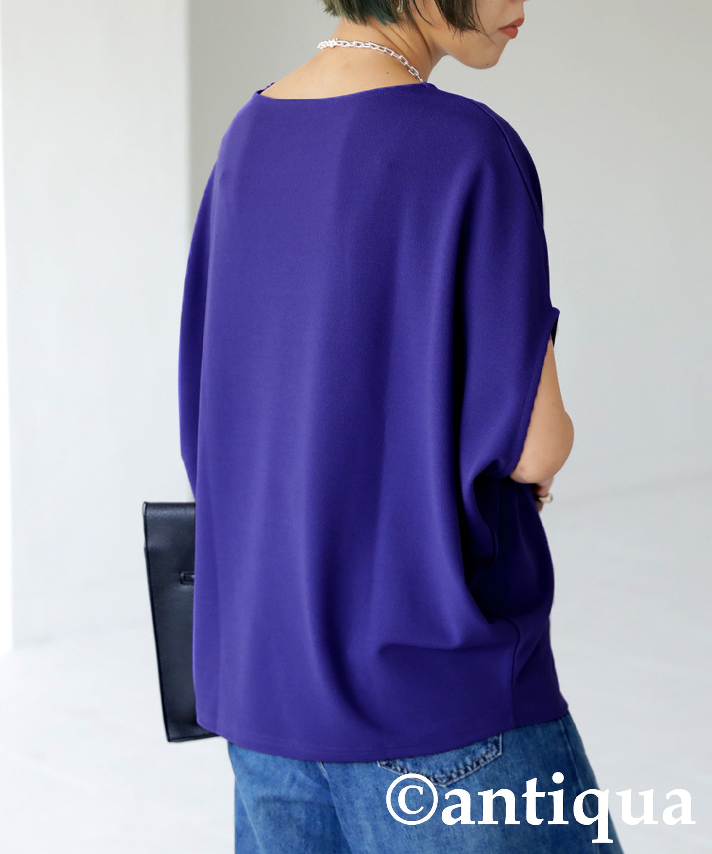 Boat neck deformed French sleeve tops Solid color Ladies tops