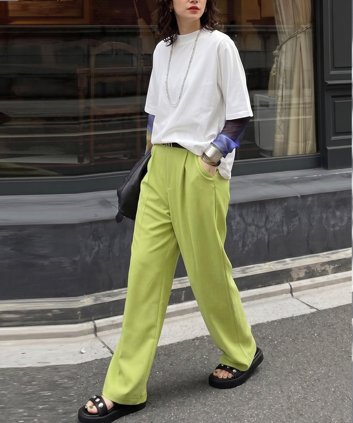 Georgette fabric Straight Pants Ladies