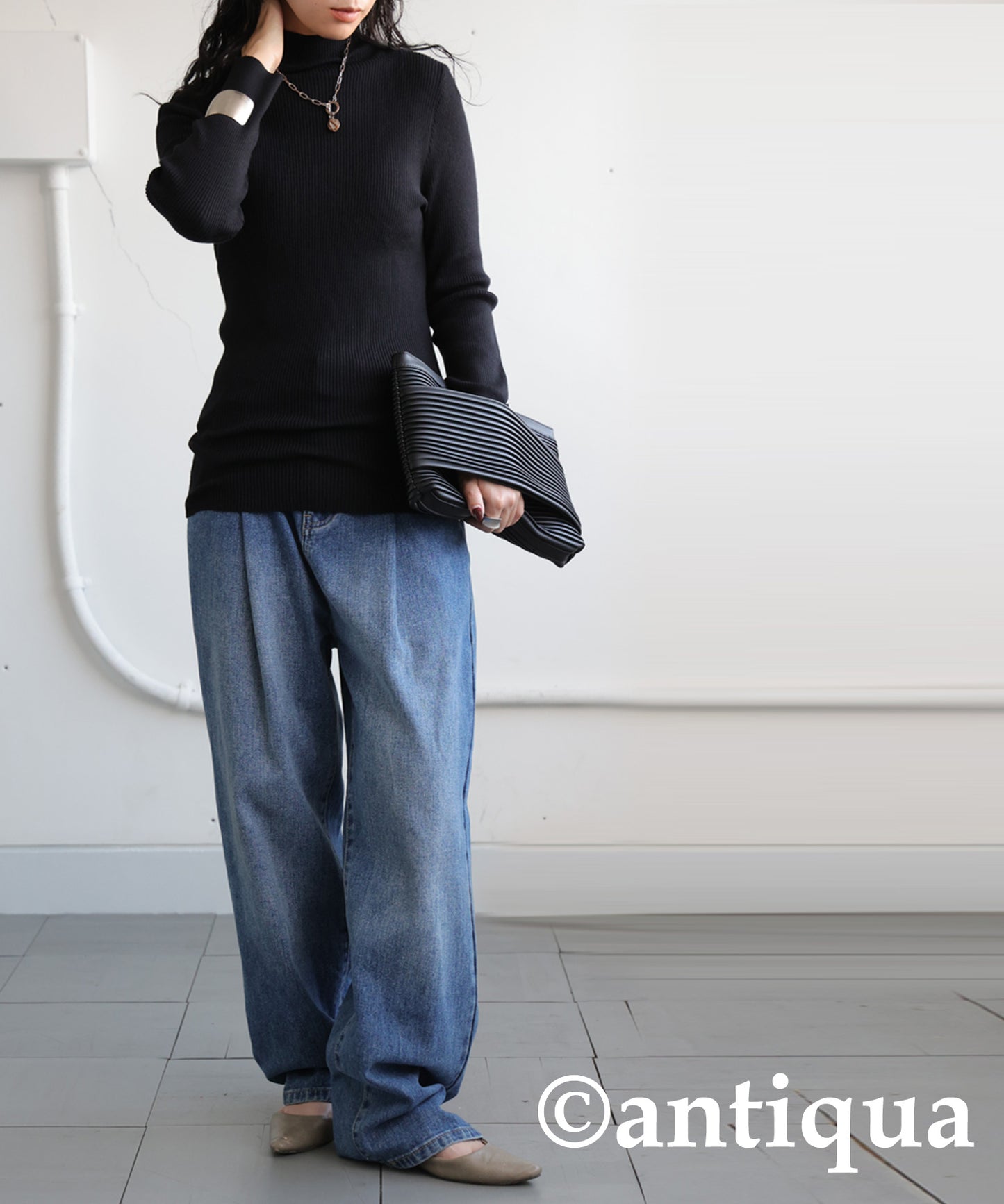 Single Color High Neck Heat Rib Innerwear Ladies