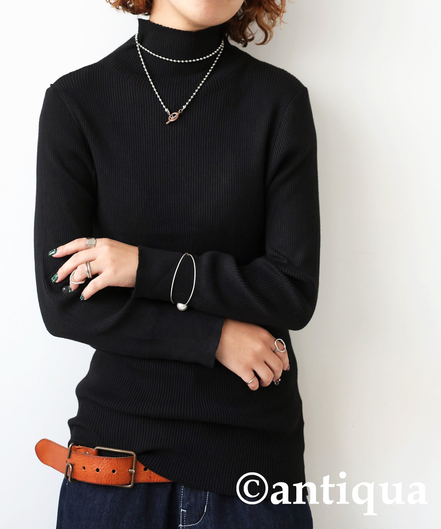 Single Color High Neck Heat Rib Innerwear Ladies