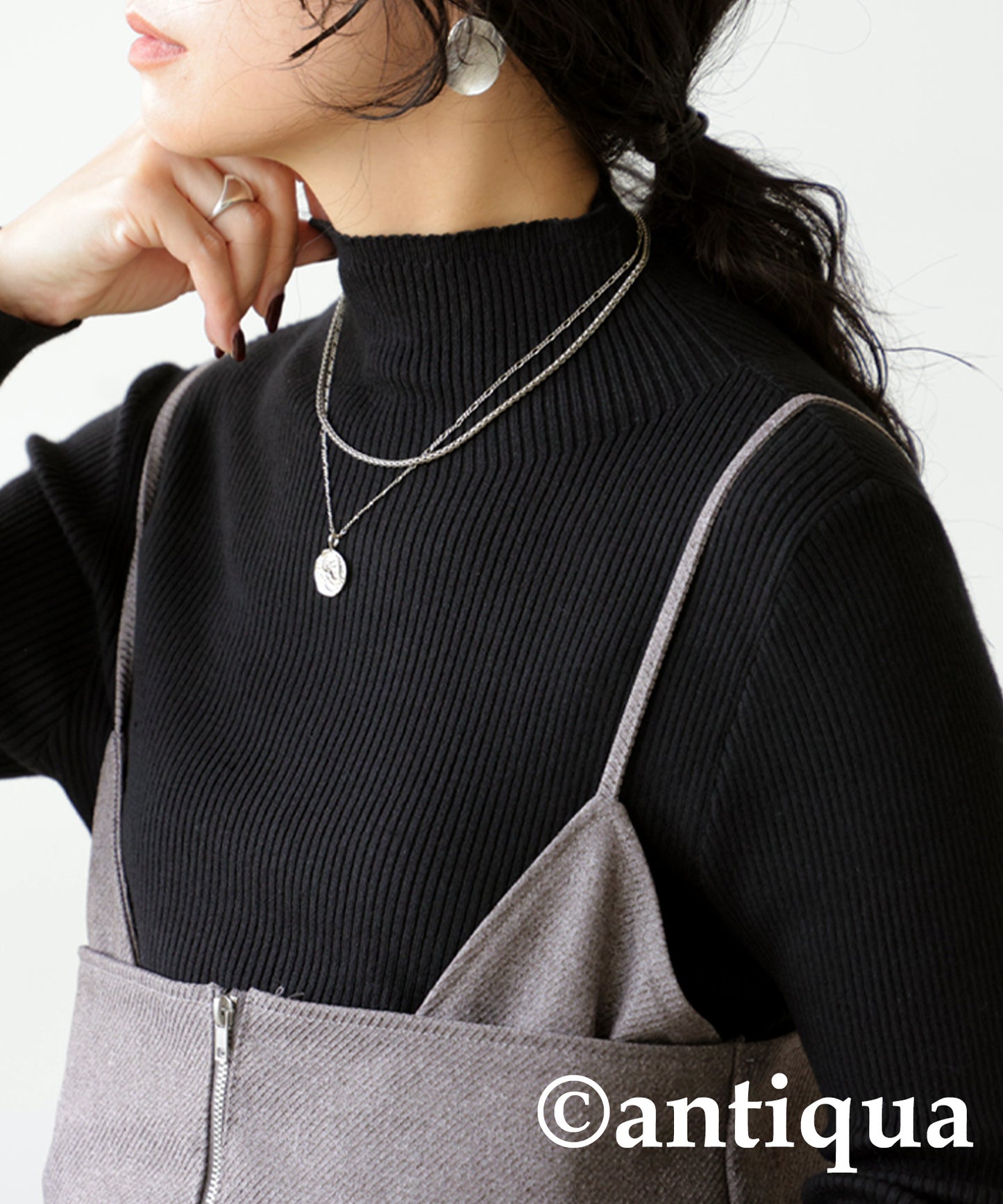 Single Color High Neck Heat Rib Innerwear Ladies