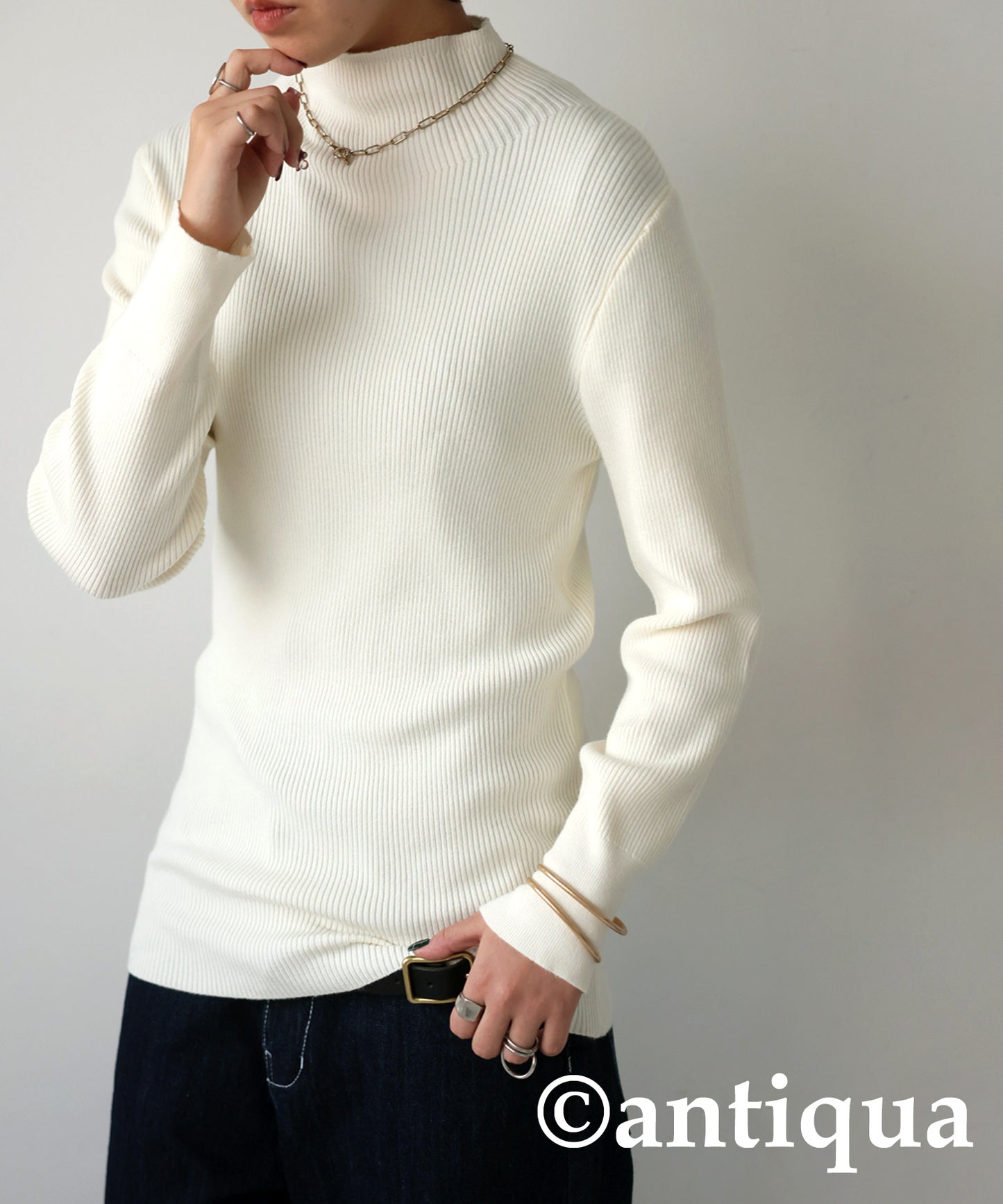 Single Color High Neck Heat Rib Innerwear Ladies