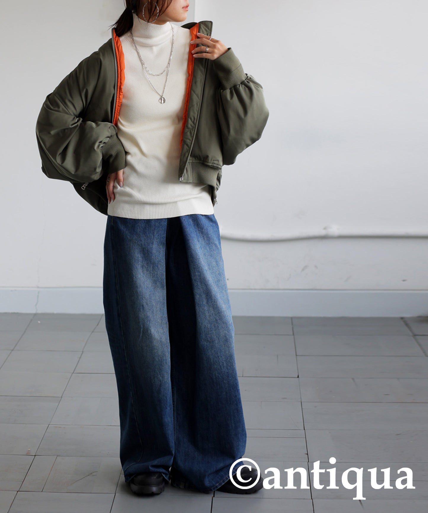 Single Color High Neck Heat Rib Innerwear Ladies