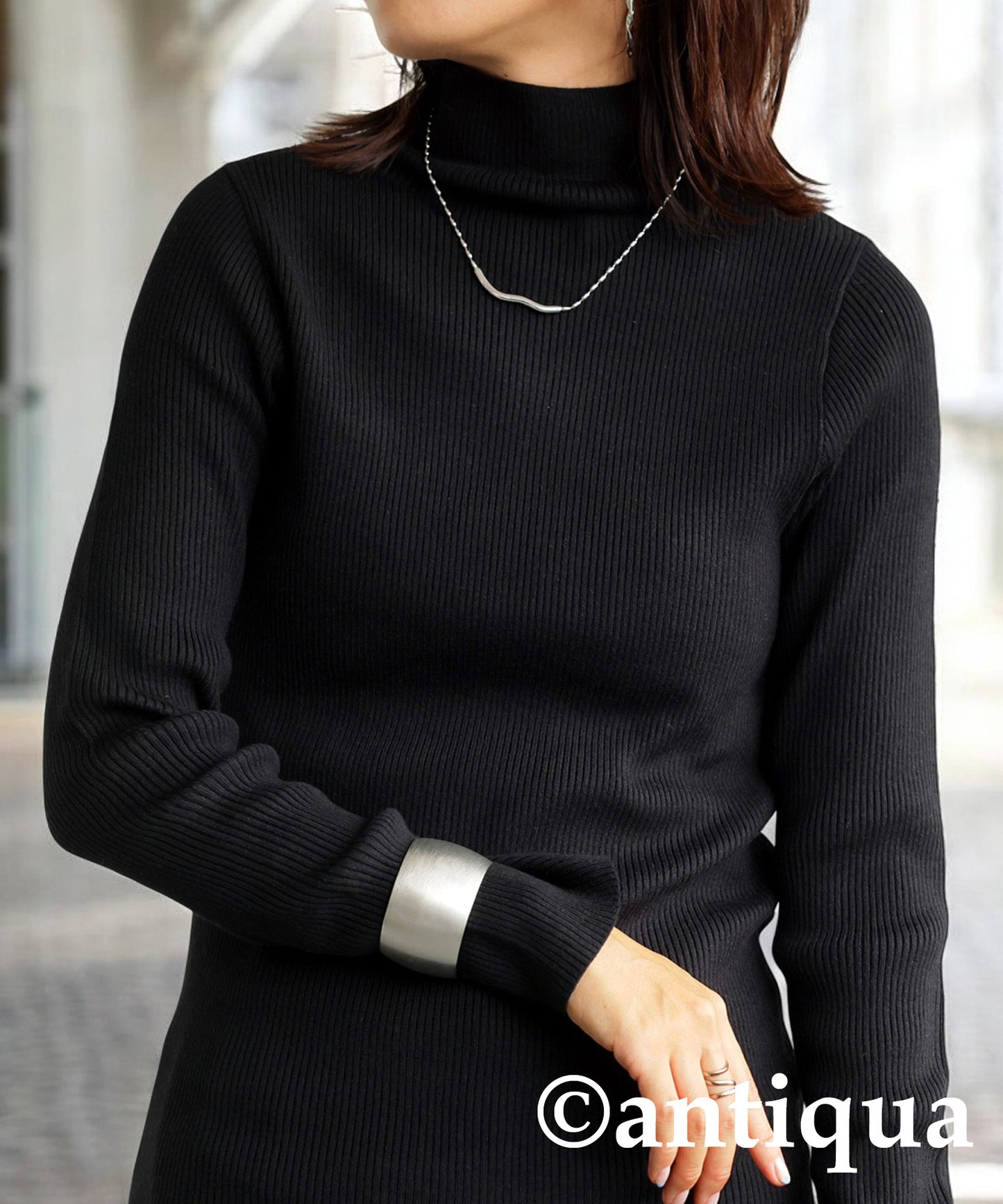 Single Color High Neck Heat Rib Innerwear Ladies