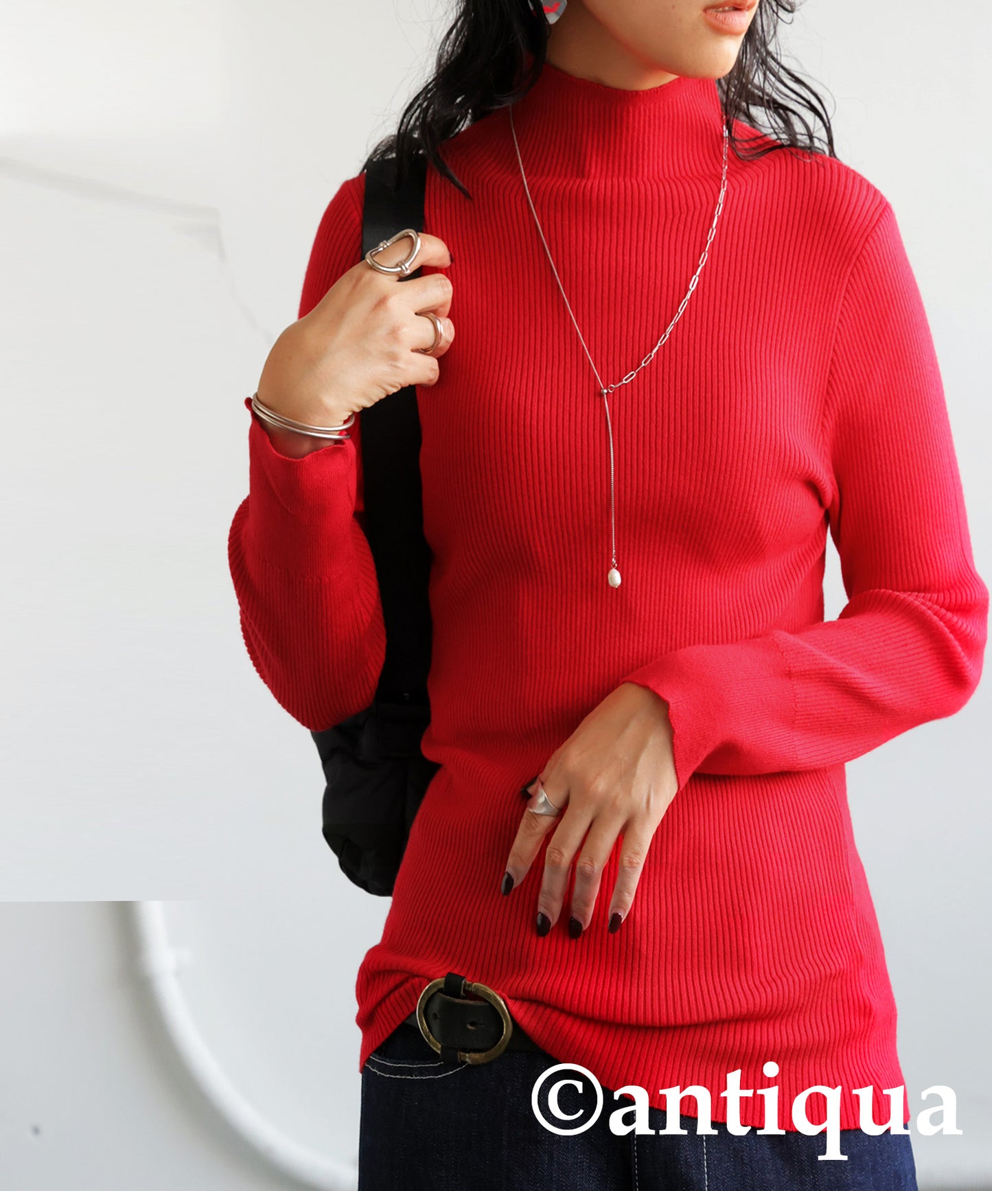 Single Color High Neck Heat Rib Innerwear Ladies