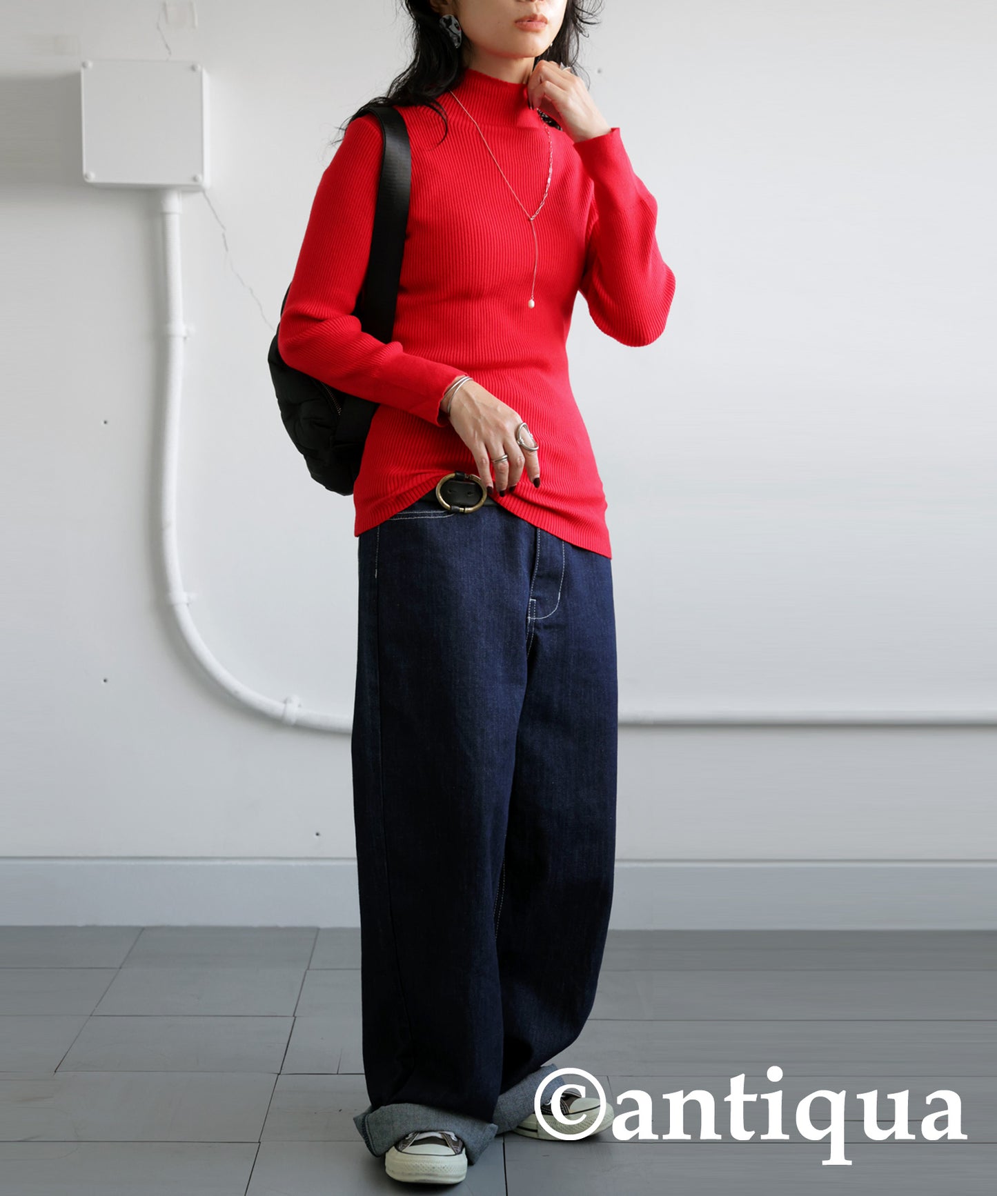 Single Color High Neck Heat Rib Innerwear Ladies