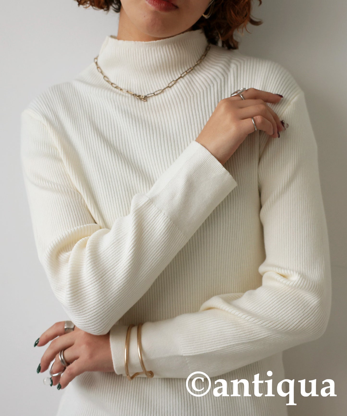 Single Color High Neck Heat Rib Innerwear Ladies