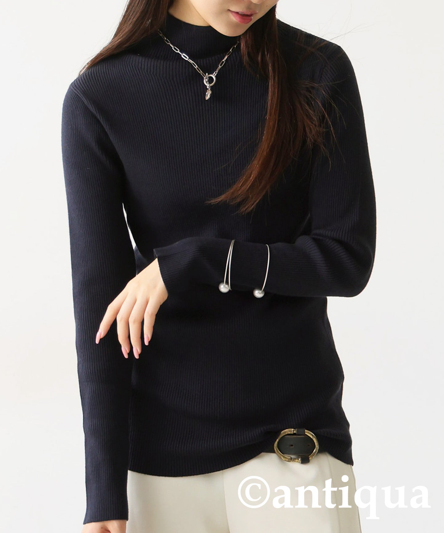 Single Color High Neck Heat Rib Innerwear Ladies