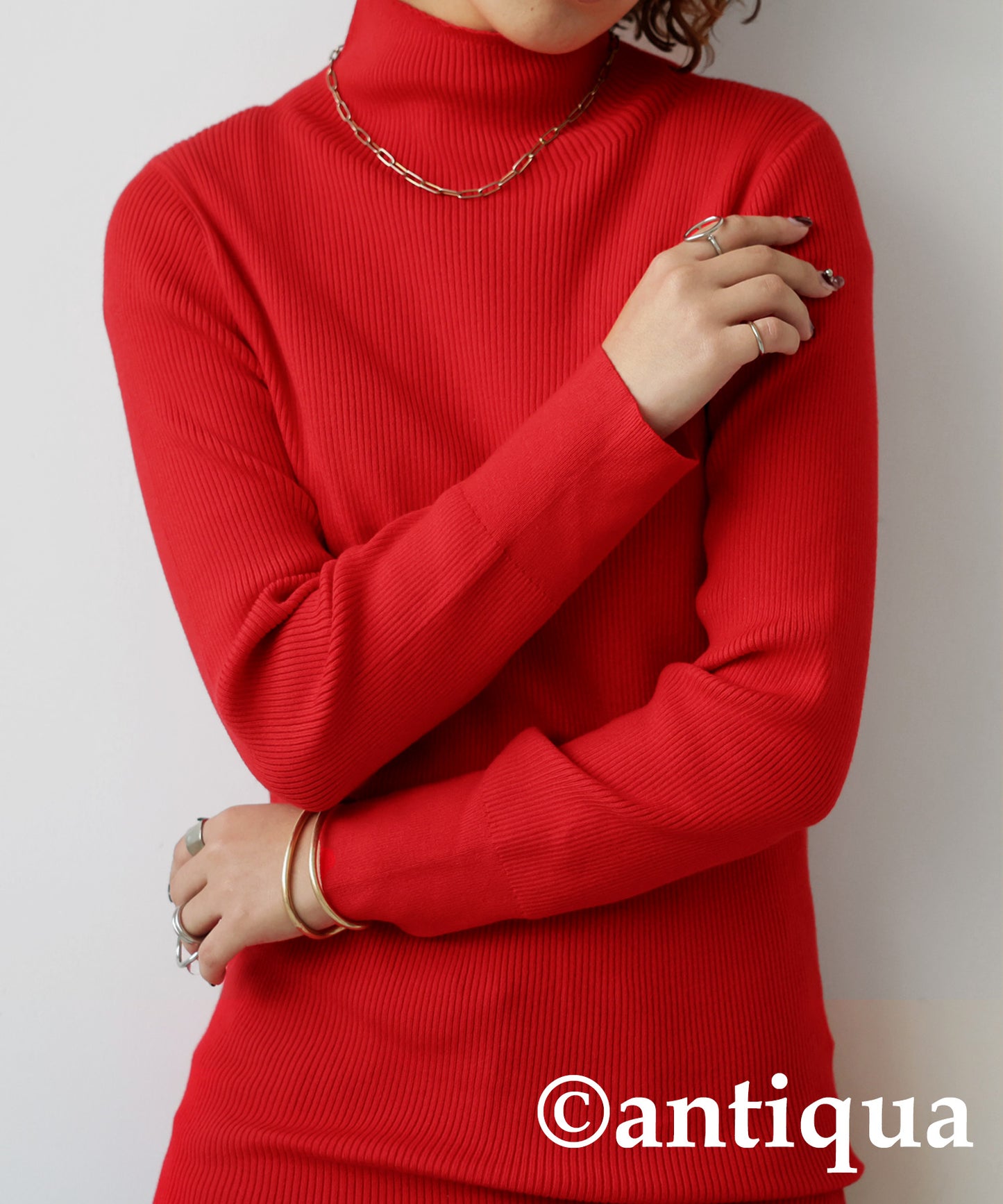 Single Color High Neck Heat Rib Innerwear Ladies