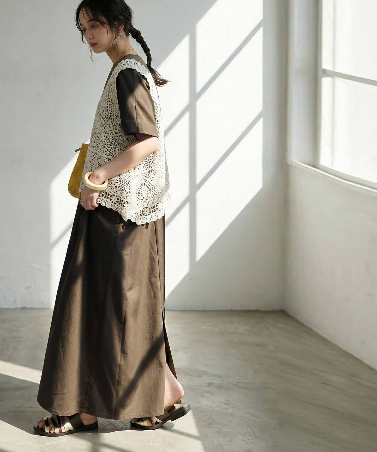 Linen-Touch French-Sleeve Dress Ladies