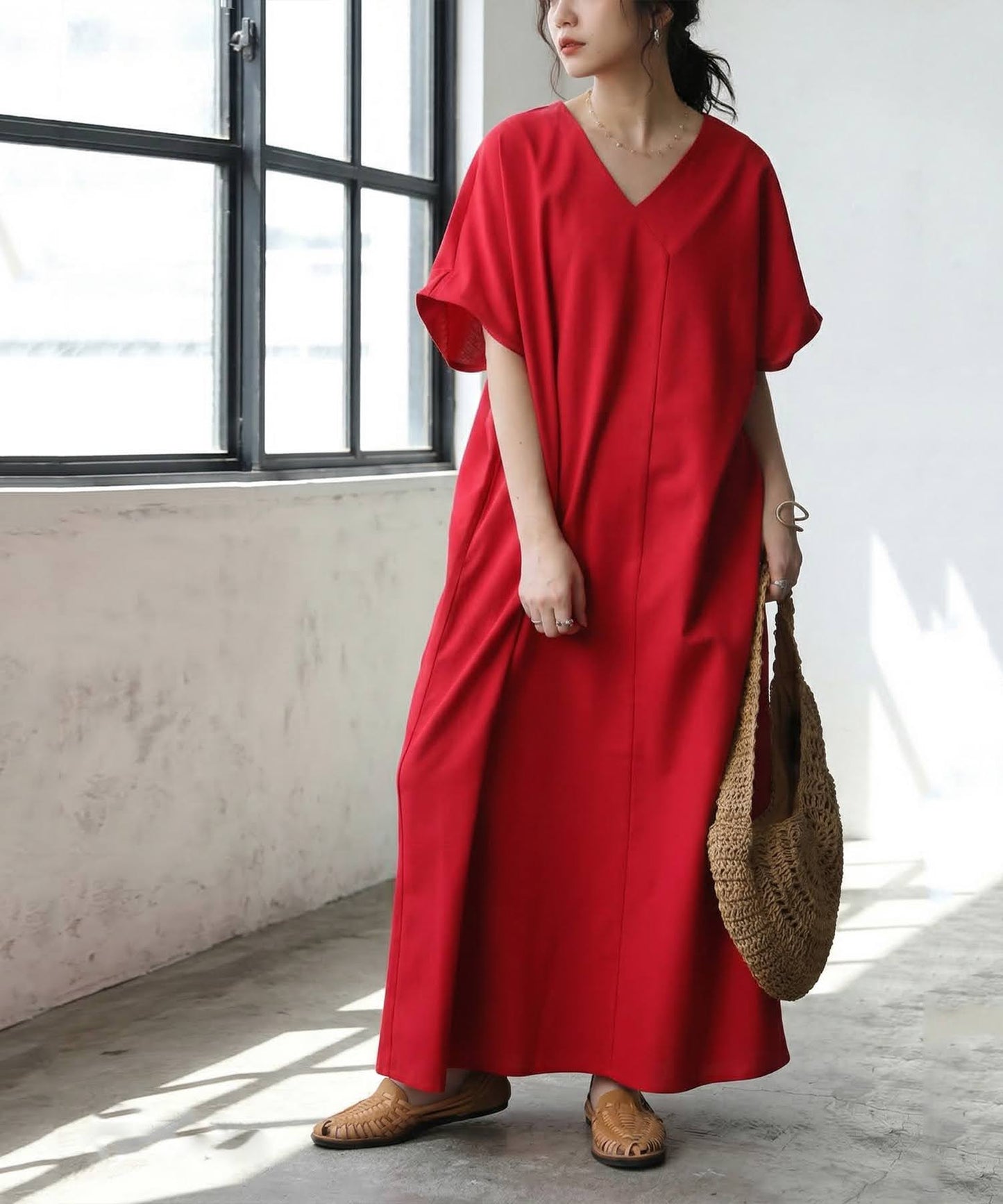 Linen-Touch French-Sleeve Dress Ladies