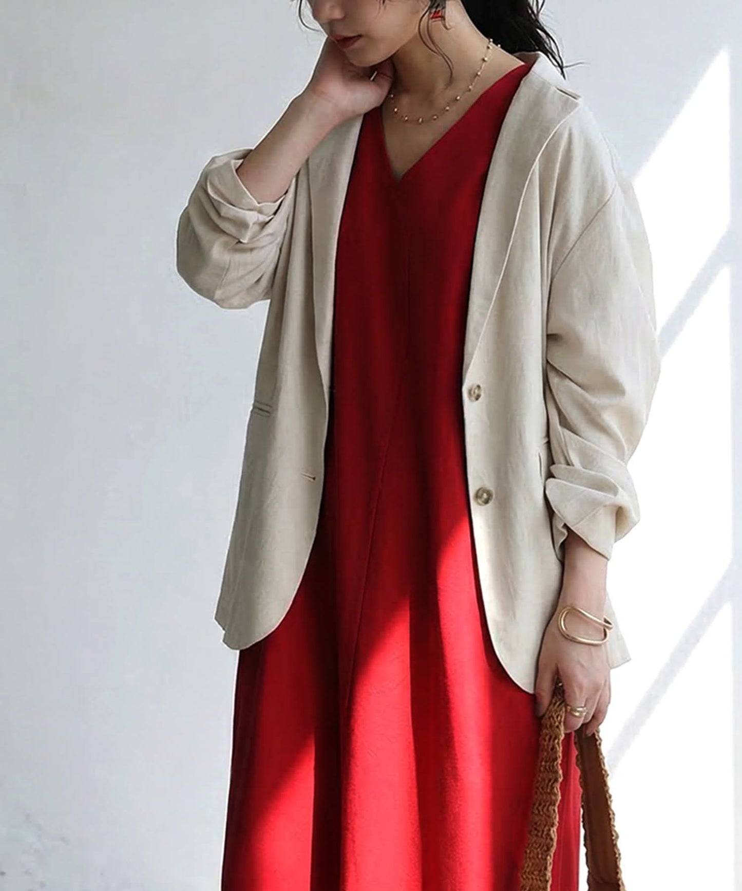 Linen-Touch French-Sleeve Dress Ladies