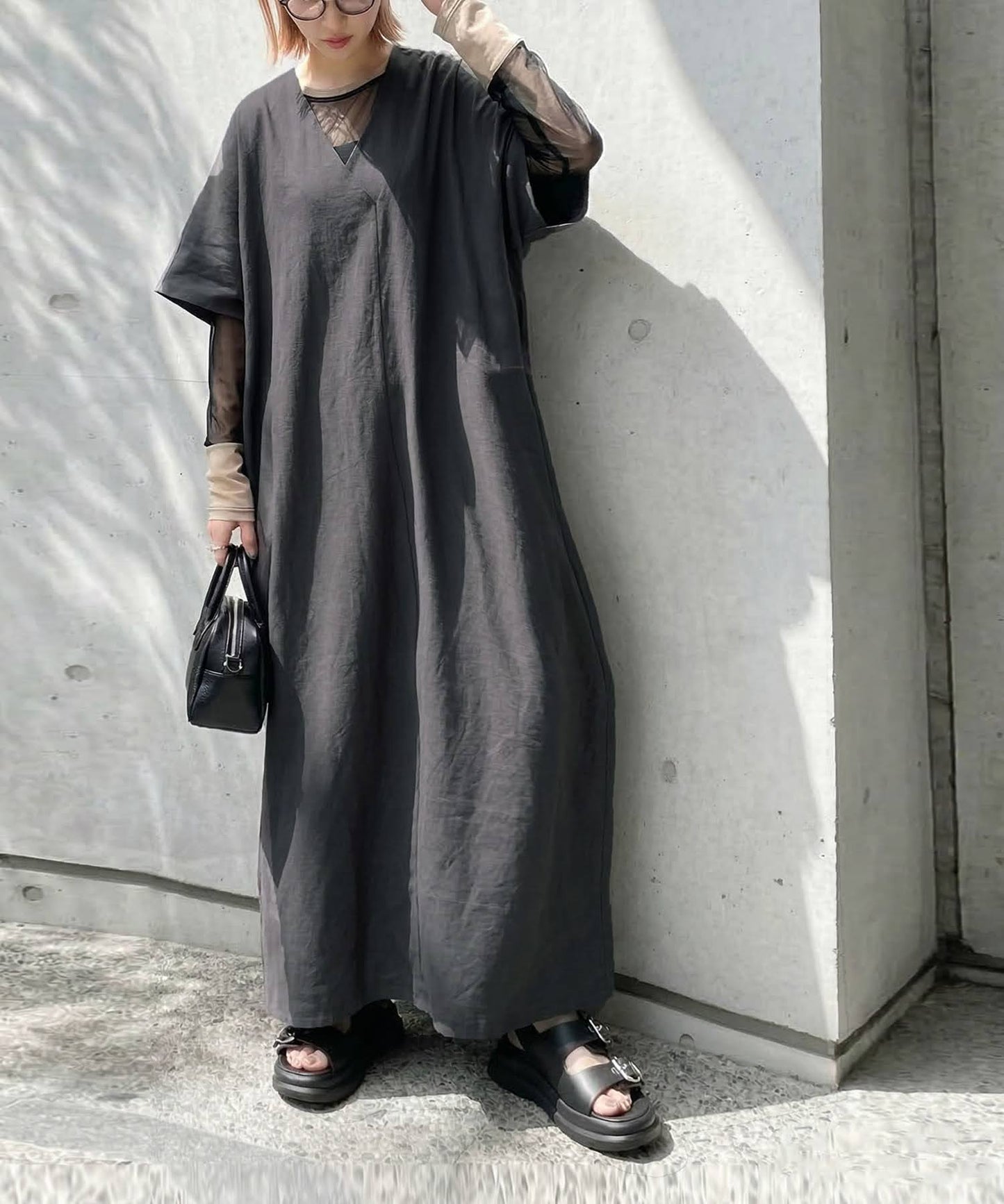 Linen-Touch French-Sleeve Dress Ladies