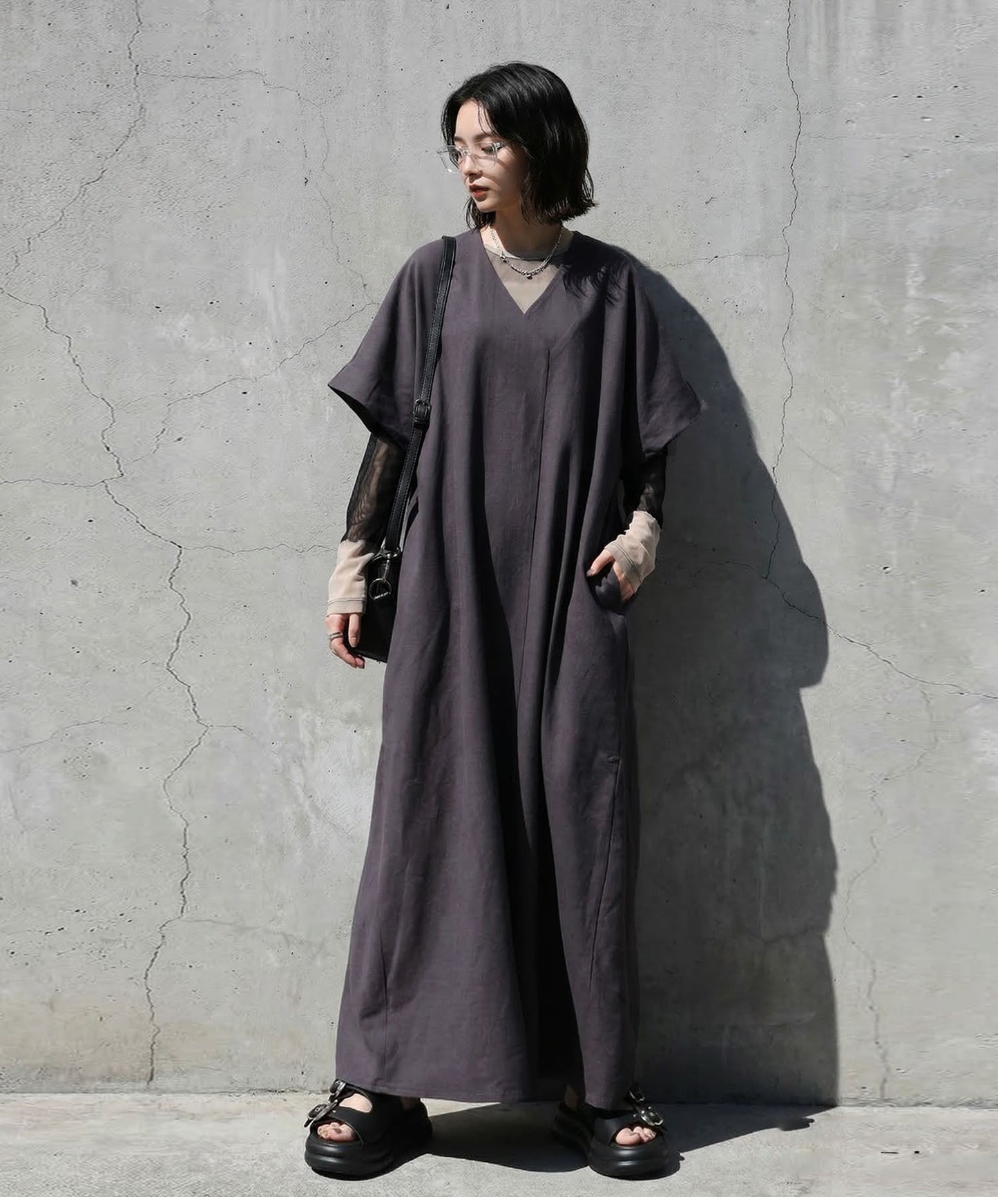 Linen-Touch French-Sleeve Dress Ladies