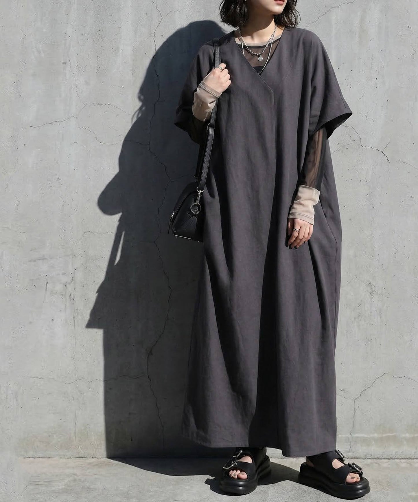 Linen-Touch French-Sleeve Dress Ladies