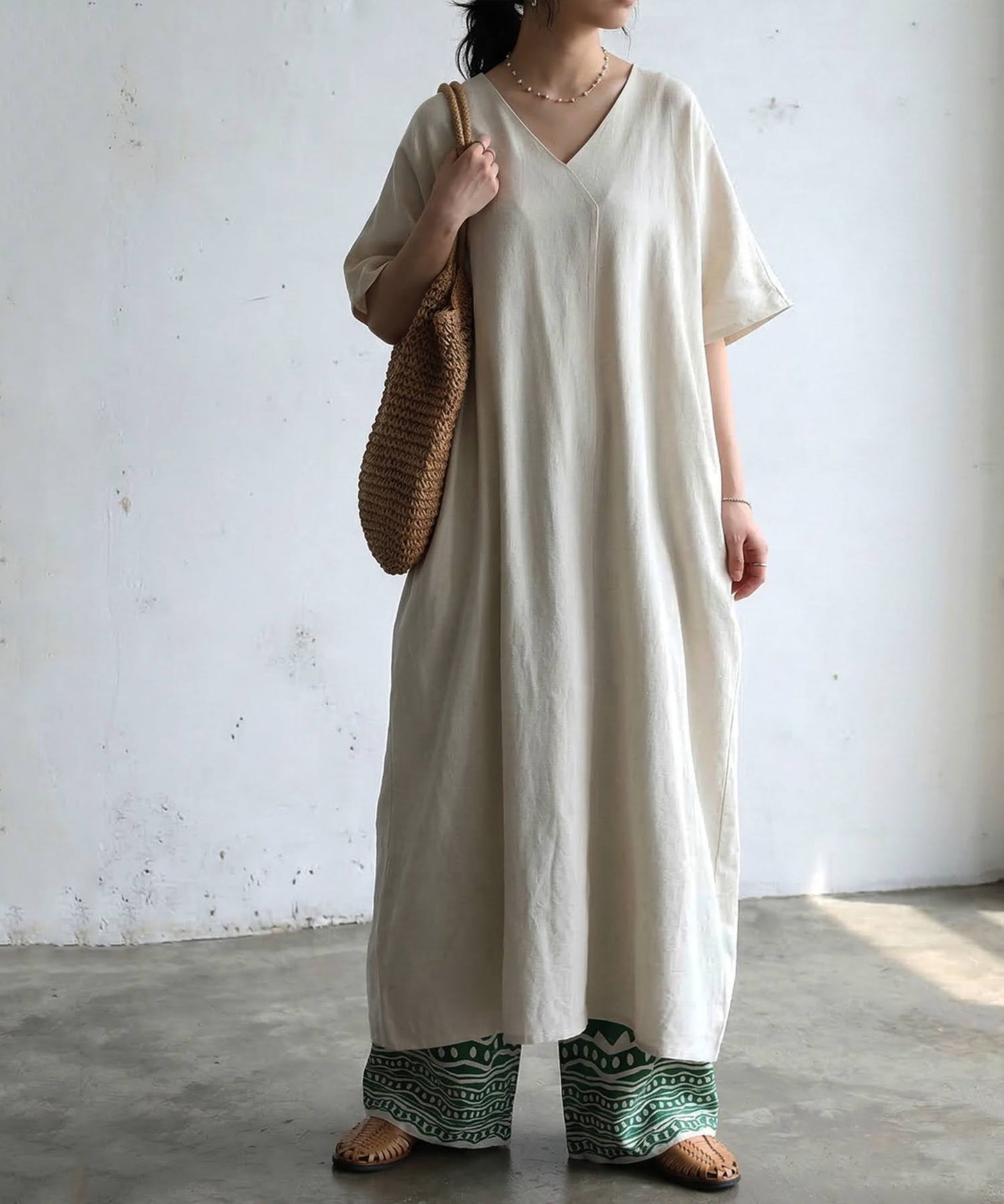 Linen-Touch French-Sleeve Dress Ladies