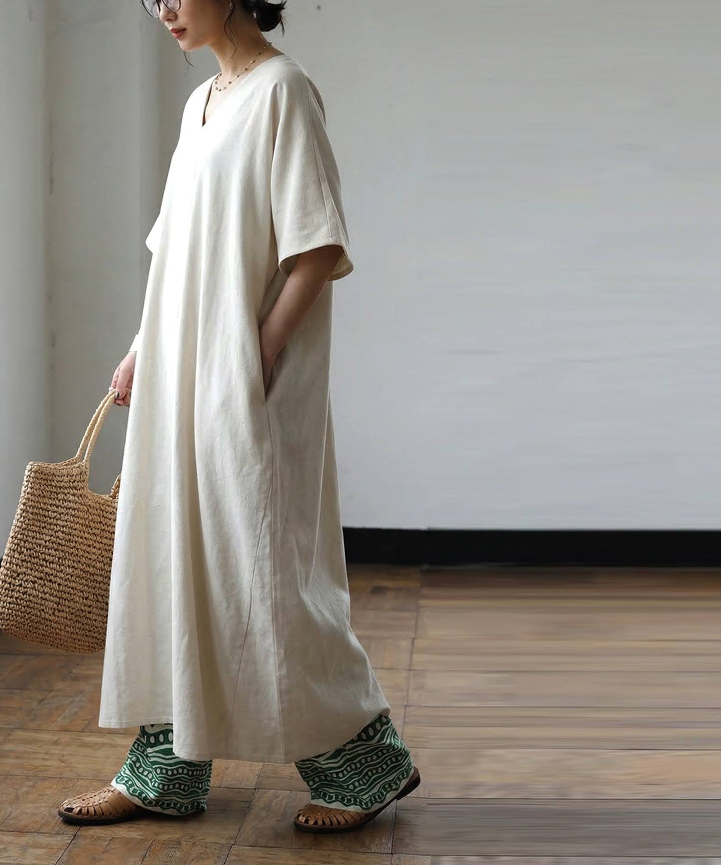 Linen-Touch French-Sleeve Dress Ladies