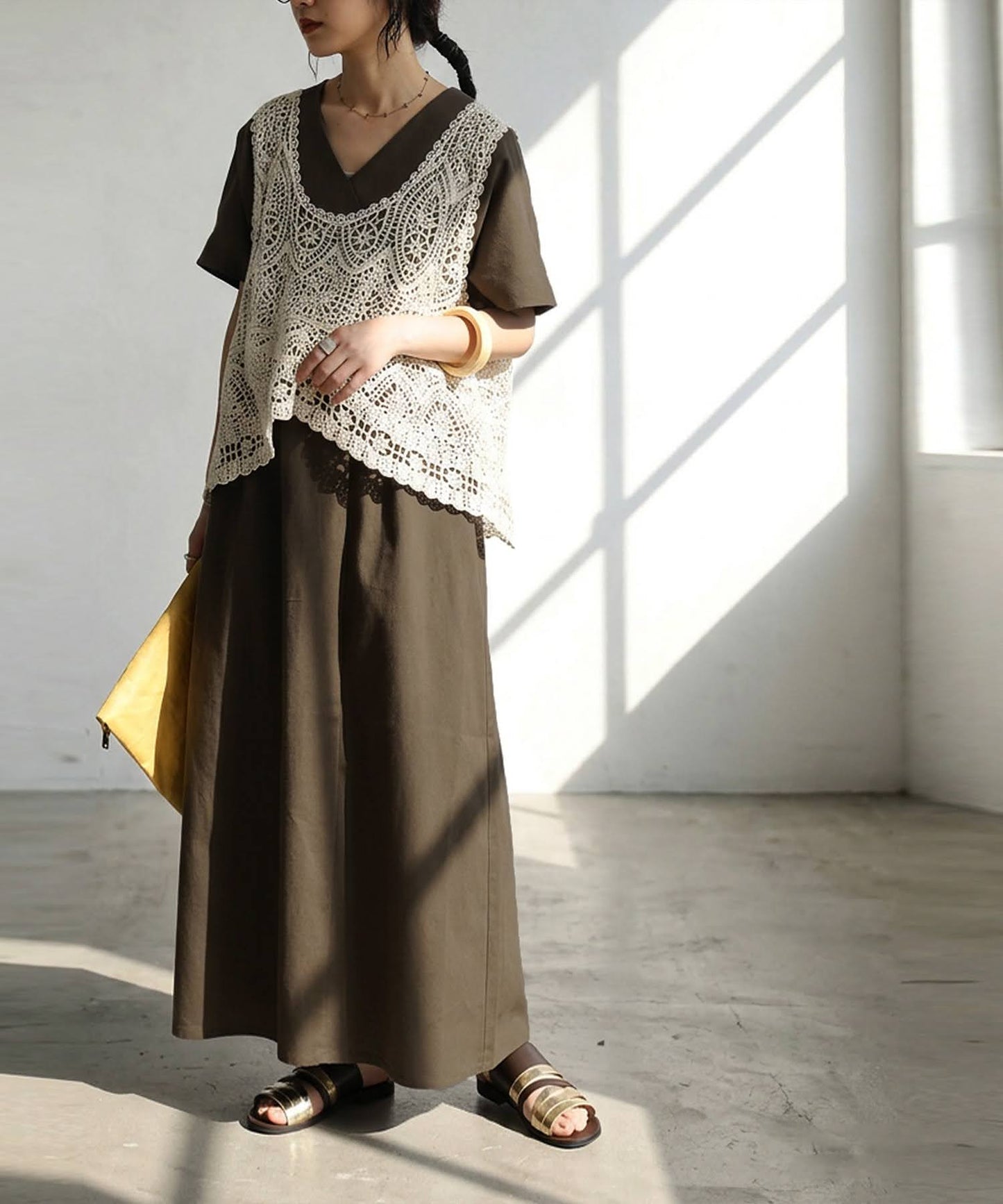 Linen-Touch French-Sleeve Dress Ladies