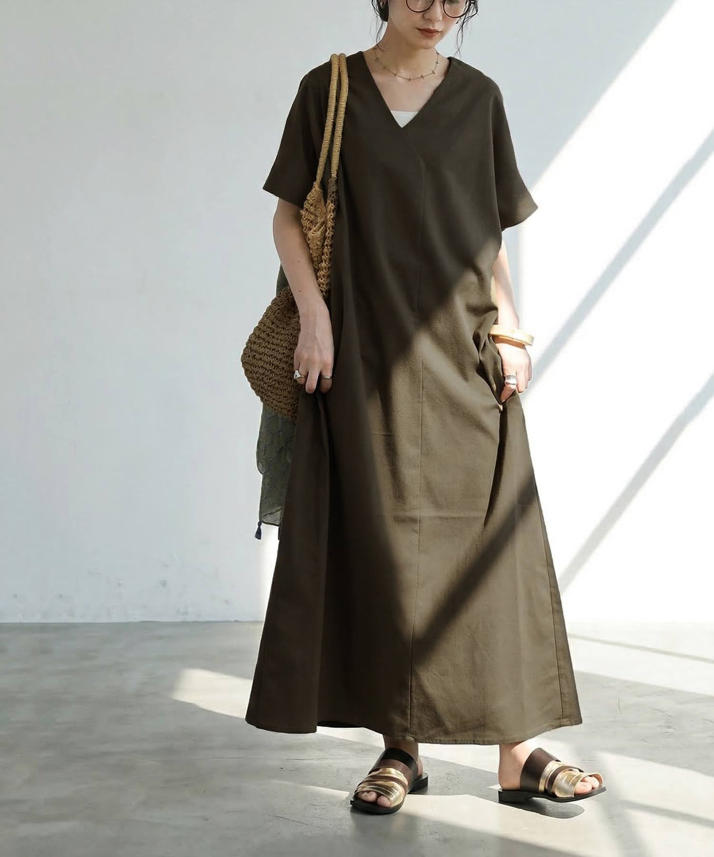 Linen-Touch French-Sleeve Dress Ladies