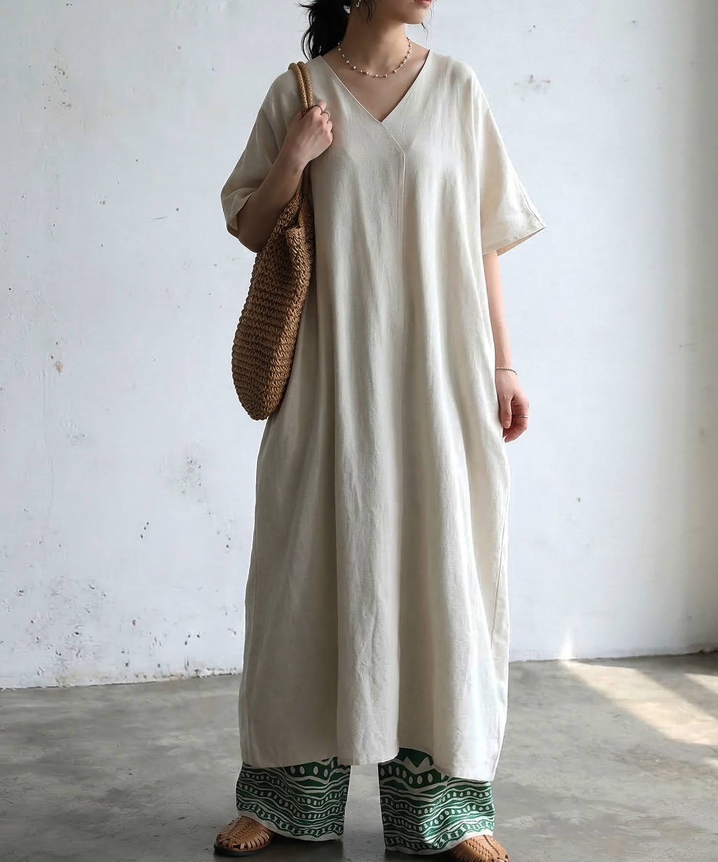 Linen-Touch French-Sleeve Dress Ladies