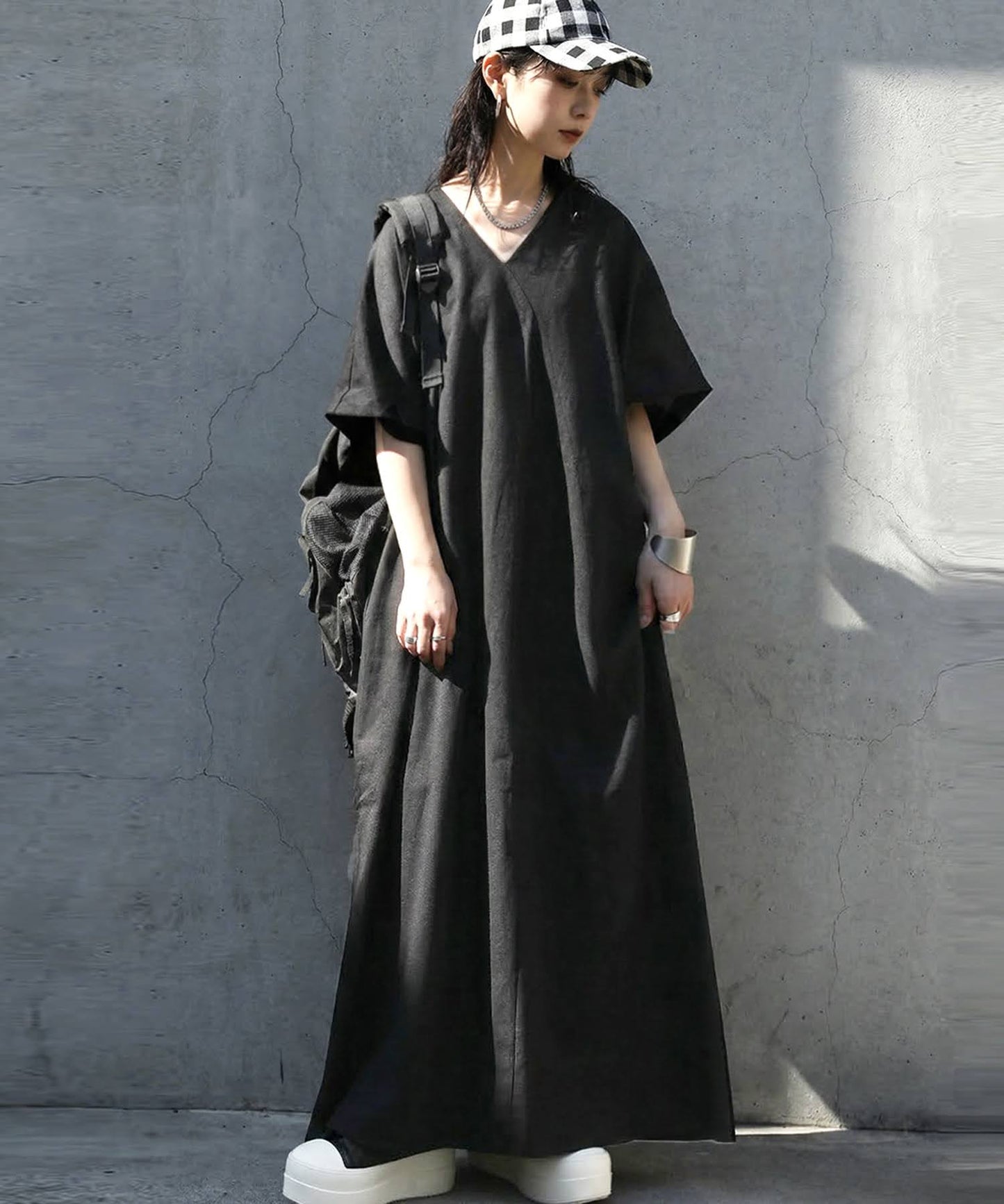 Linen-Touch French-Sleeve Dress Ladies