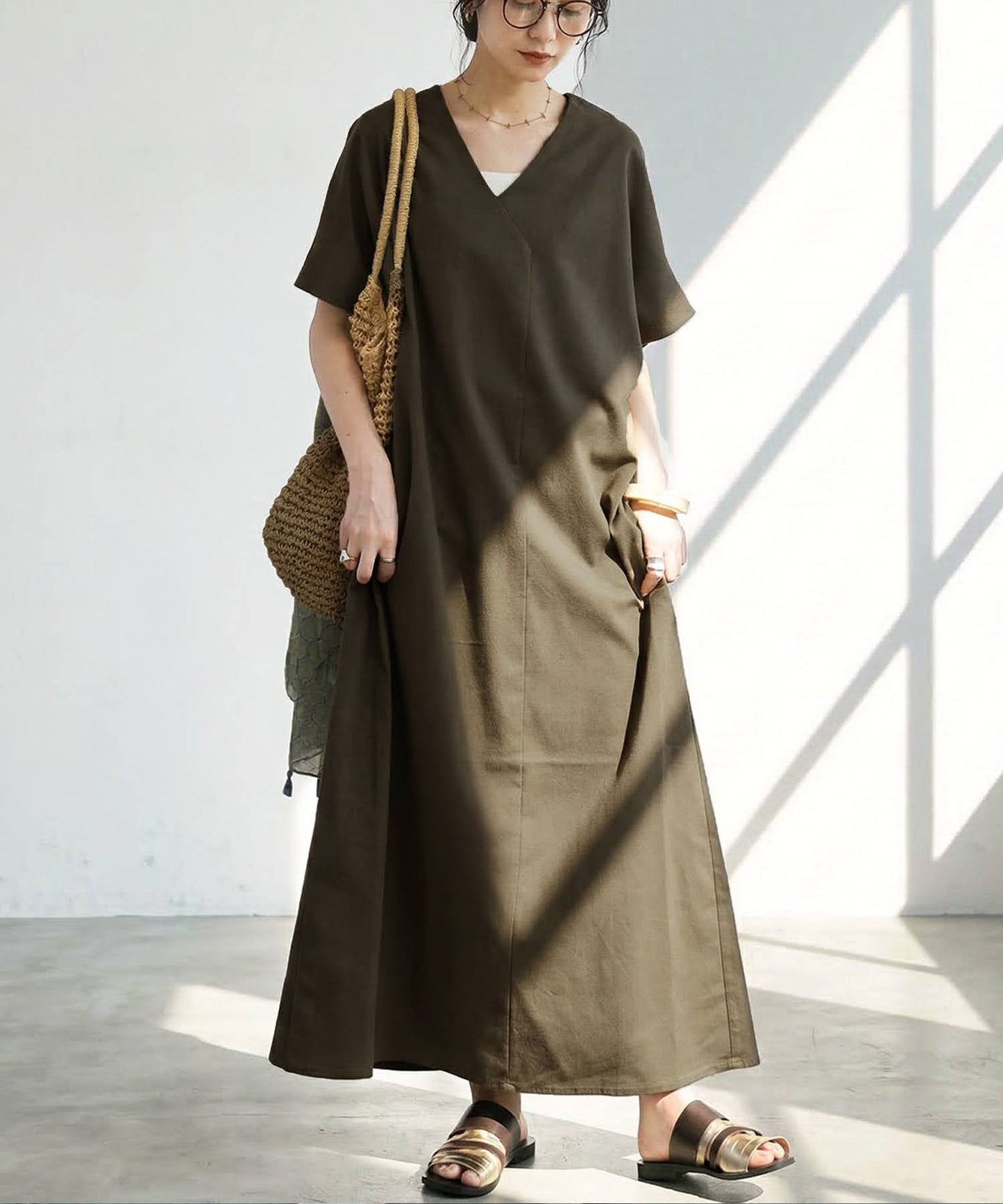 Linen-Touch French-Sleeve Dress Ladies