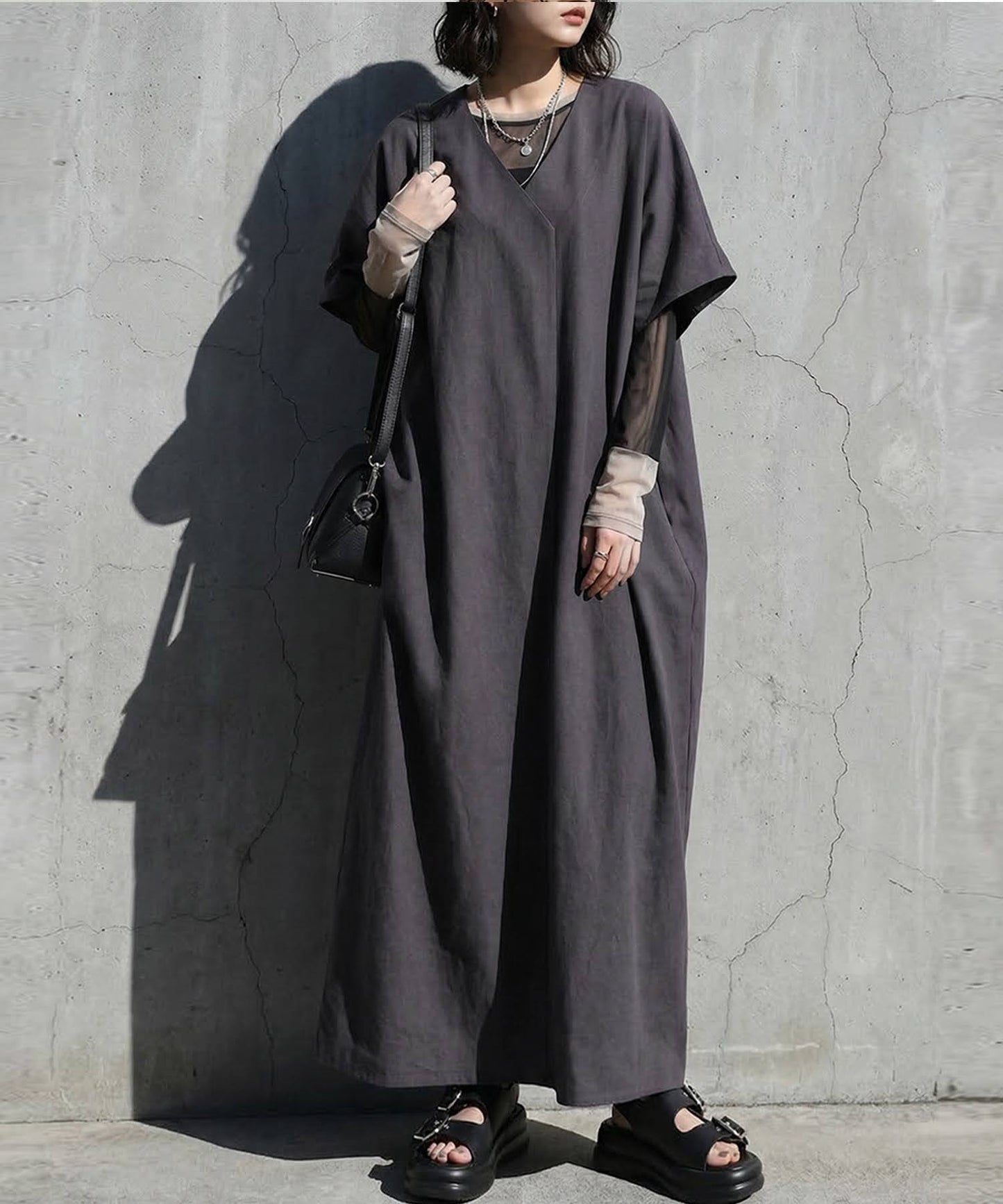 Linen-Touch French-Sleeve Dress Ladies