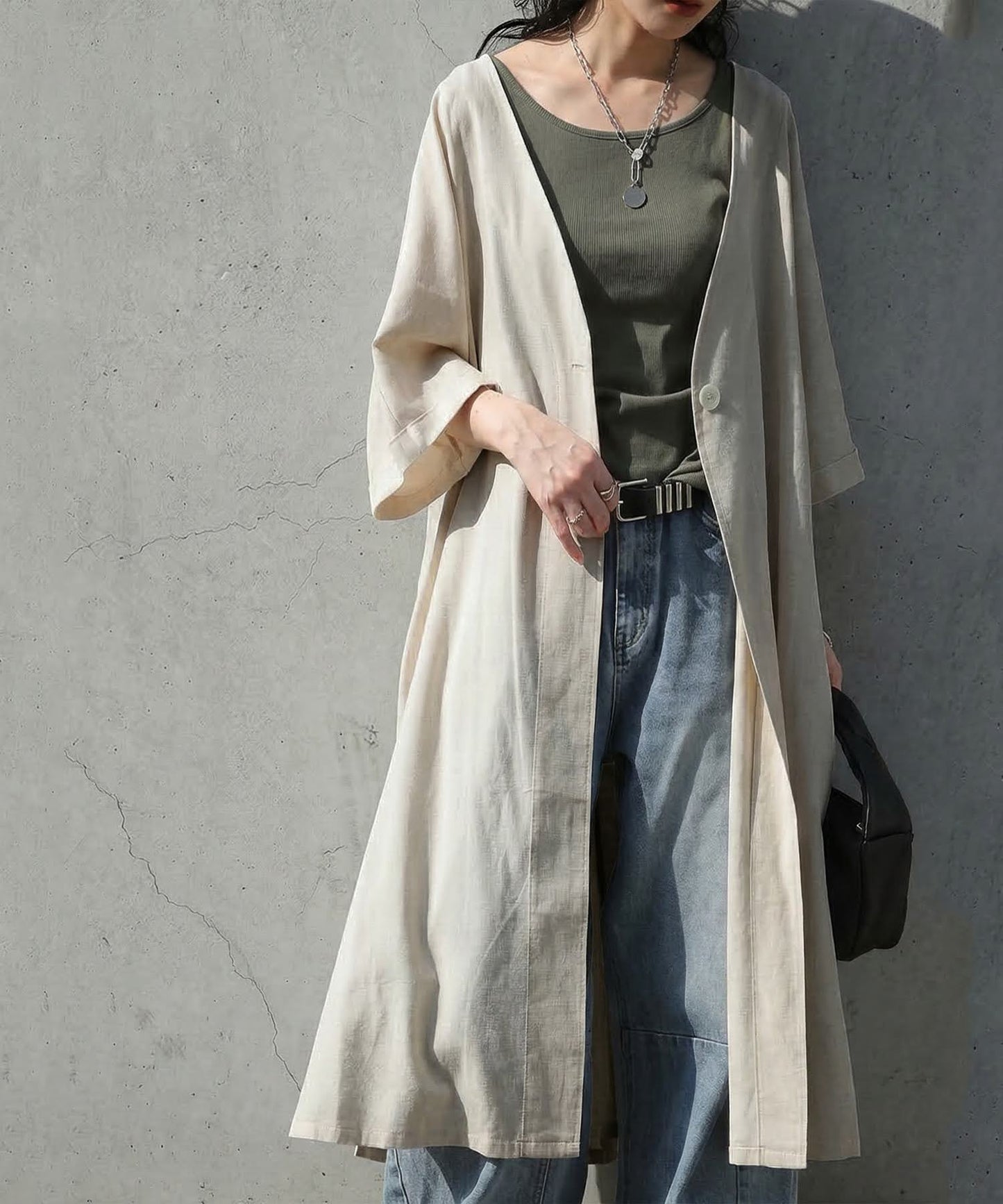 Linen-Like V-Neck Cardigan Ladies