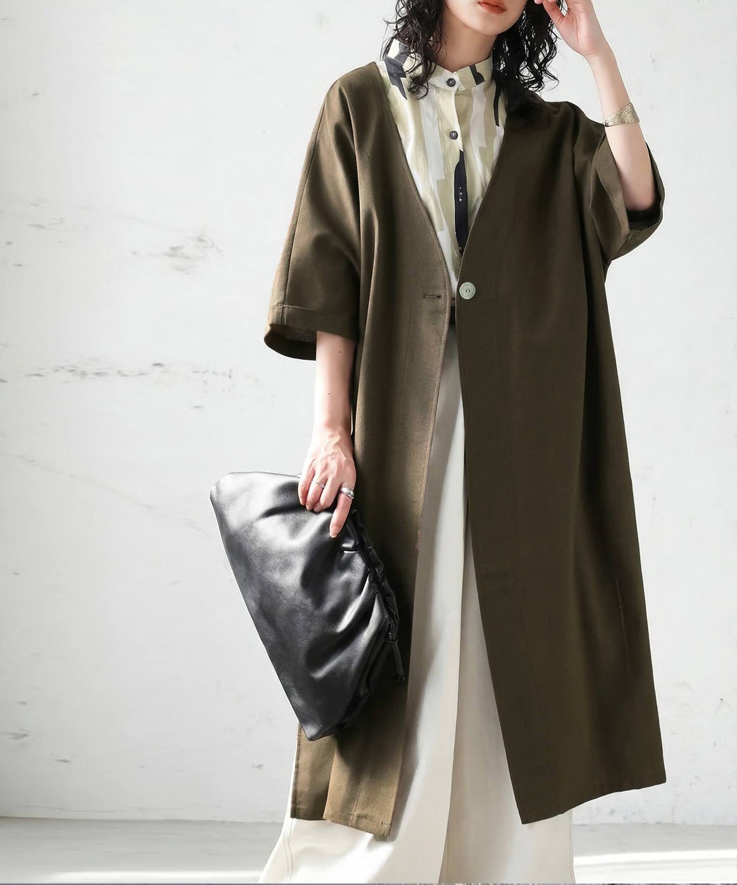 Linen-Like V-Neck Cardigan Ladies