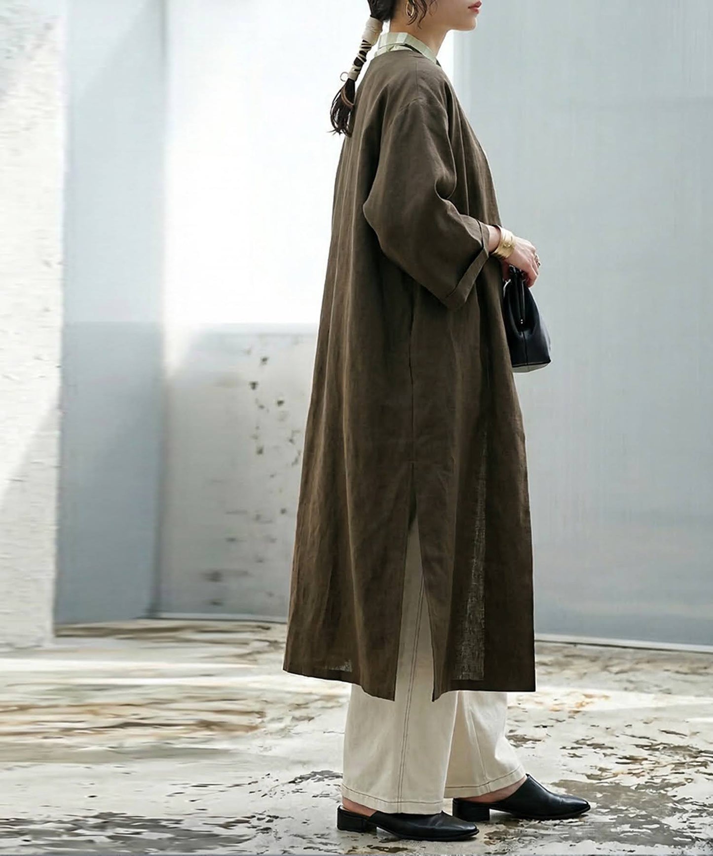 Linen-Like V-Neck Cardigan Ladies
