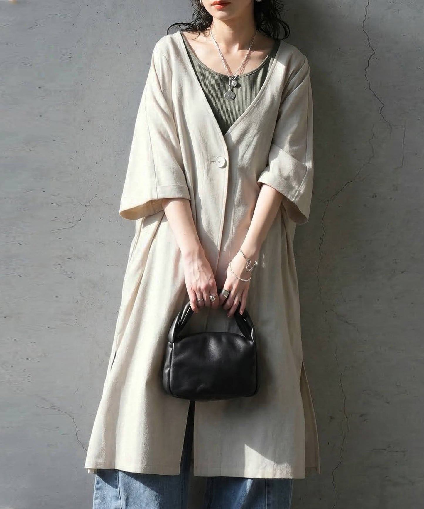 Linen-Like V-Neck Cardigan Ladies